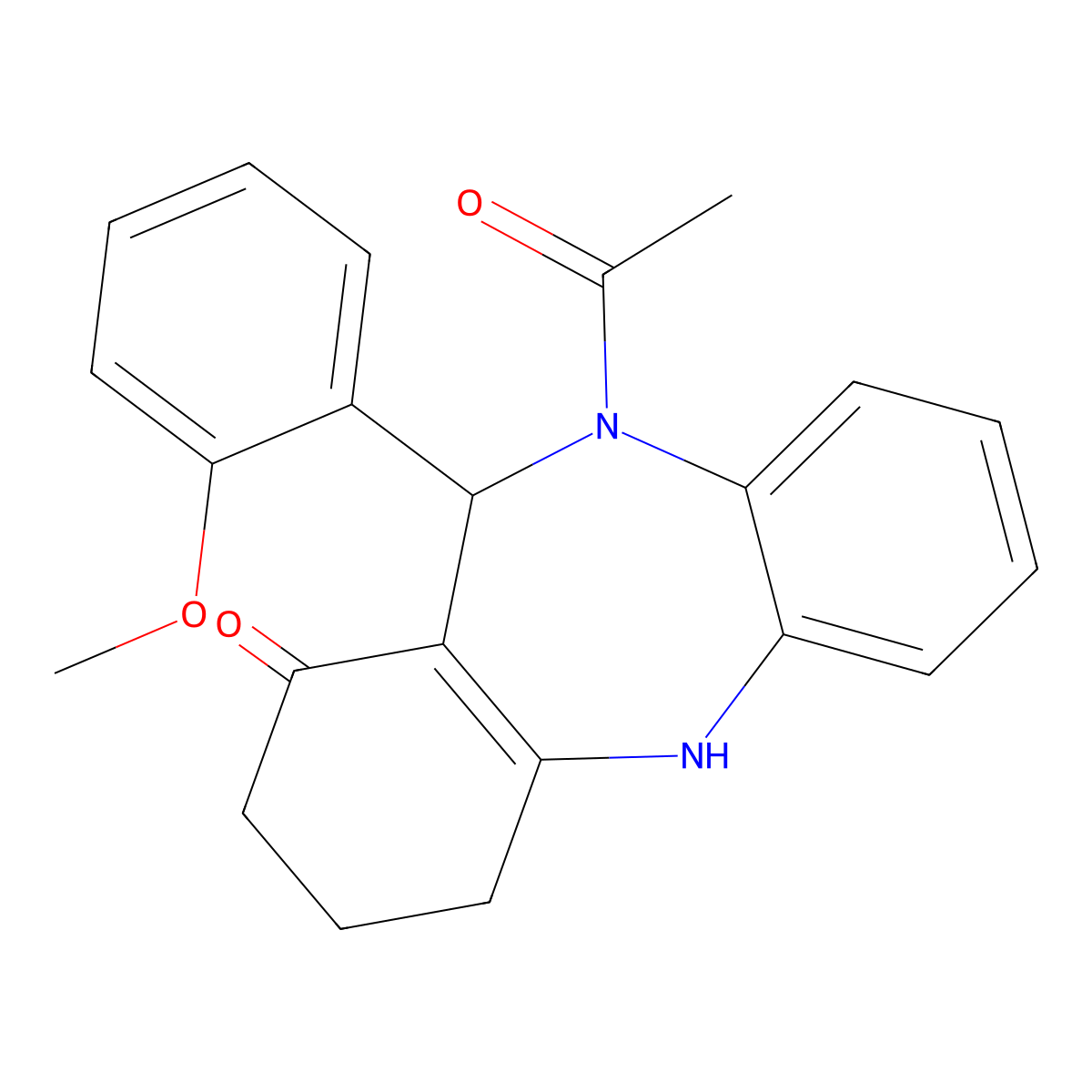 5-acetyl-6-(2-methoxyphenyl)-8,9,10,11-tetrahydro-6H-benzo[b][1,4]benzodiazepin-7-one molecular structure, CAS 362503-75-1