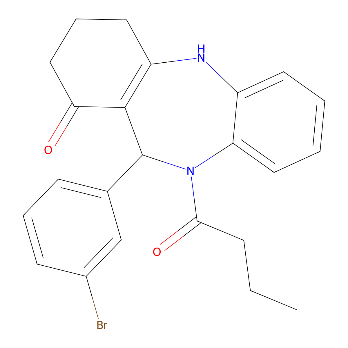 6-(3-bromophenyl)-5-butanoyl-8,9,10,11-tetrahydro-6H-benzo[b][1,4]benzodiazepin-7-one molecular structure, CAS 362503-98-8