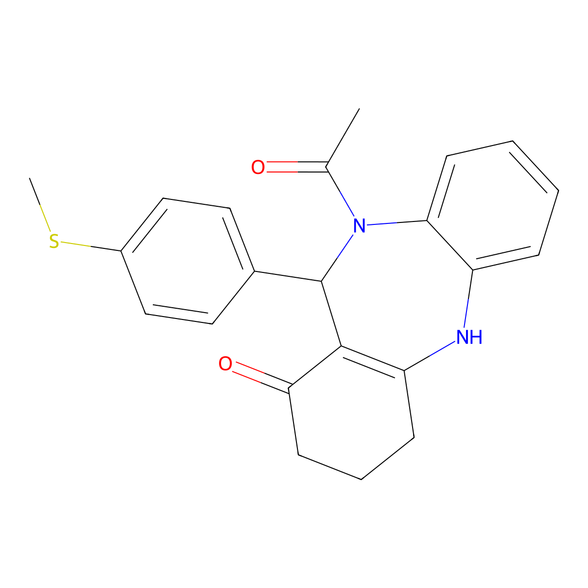 5-acetyl-6-(4-methylsulfanylphenyl)-8,9,10,11-tetrahydro-6H-benzo[b][1,4]benzodiazepin-7-one molecular structure, CAS 362504-04-9