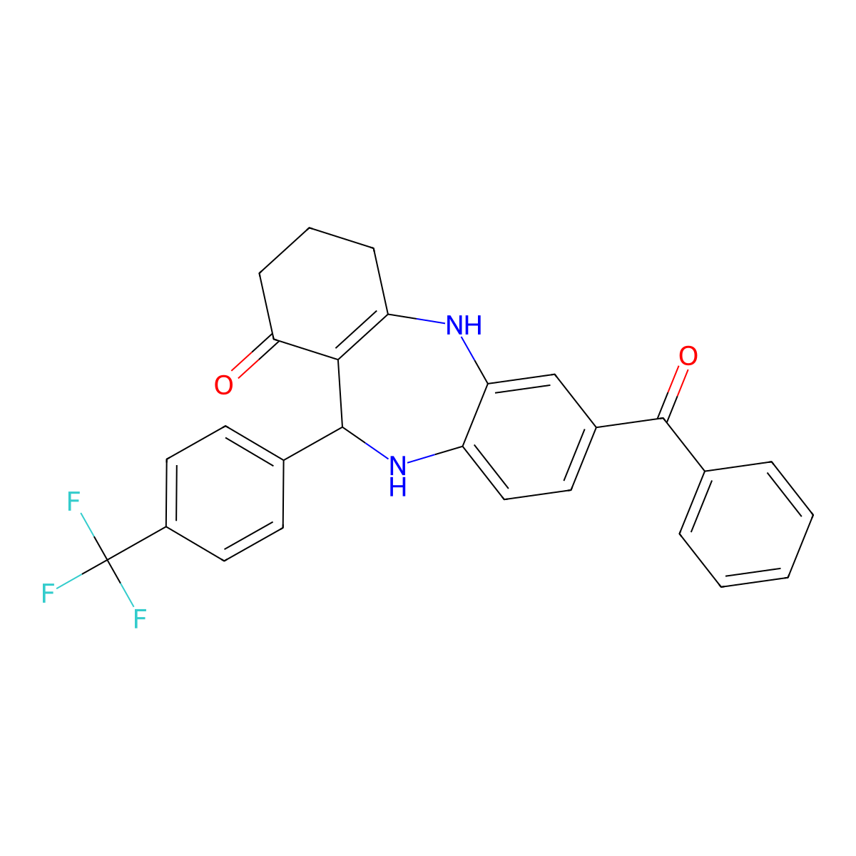 2-Benzoyl-6-[4-(trifluoromethyl)phenyl]-5,6,8,9,10,11-hexahydrobenzo[b][1,4]benzodiazepin-7-one molecular structure, CAS 362504-25-4