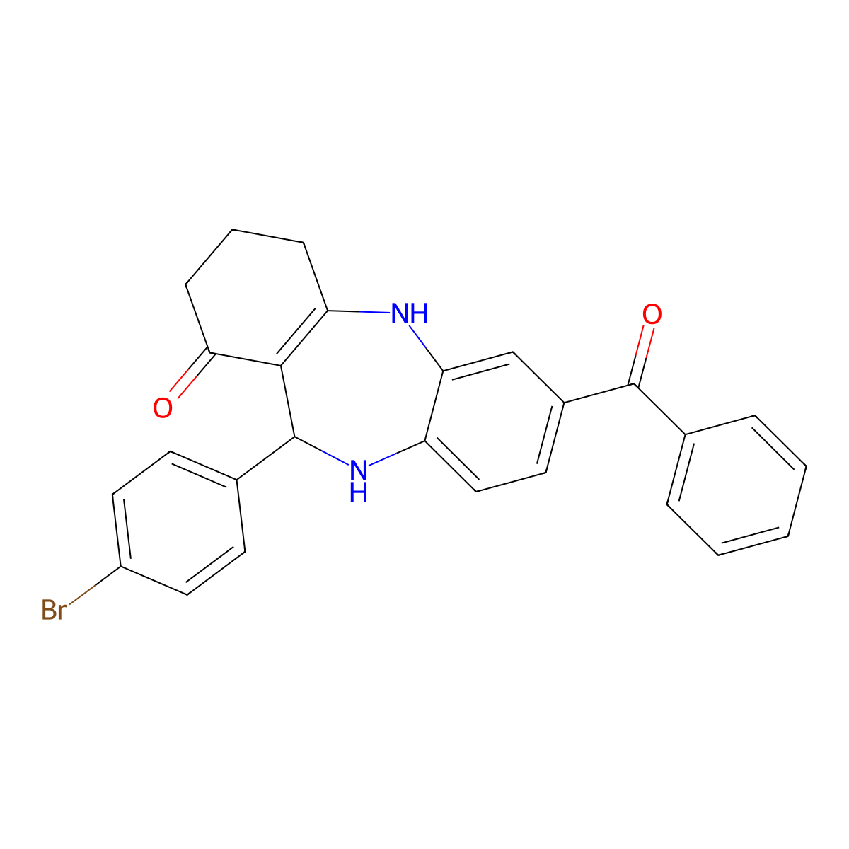 2-Benzoyl-6-(4-bromophenyl)-5,6,8,9,10,11-hexahydrobenzo[b][1,4]benzodiazepin-7-one molecular structure, CAS 362504-29-8
