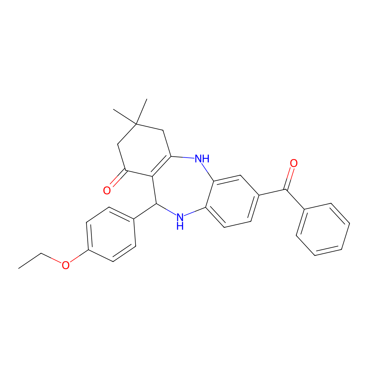 2-benzoyl-6-(4-ethoxyphenyl)-9,9-dimethyl-6,8,10,11-tetrahydro-5H-benzo[b][1,4]benzodiazepin-7-one molecular structure, CAS 362504-71-0