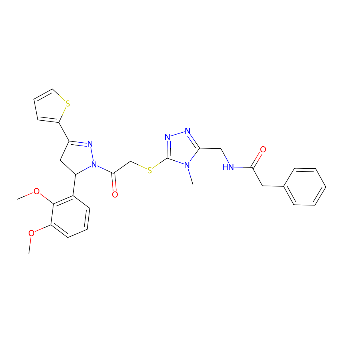N-[[5-[2-[3-(2,3-dimethoxyphenyl)-5-thiophen-2-yl-3,4-dihydropyrazol-2-yl]-2-oxoethyl]sulfanyl-4-methyl-1,2,4-triazol-3-yl]methyl]-2-phenylacetamide molecular structure, CAS 362506-15-8