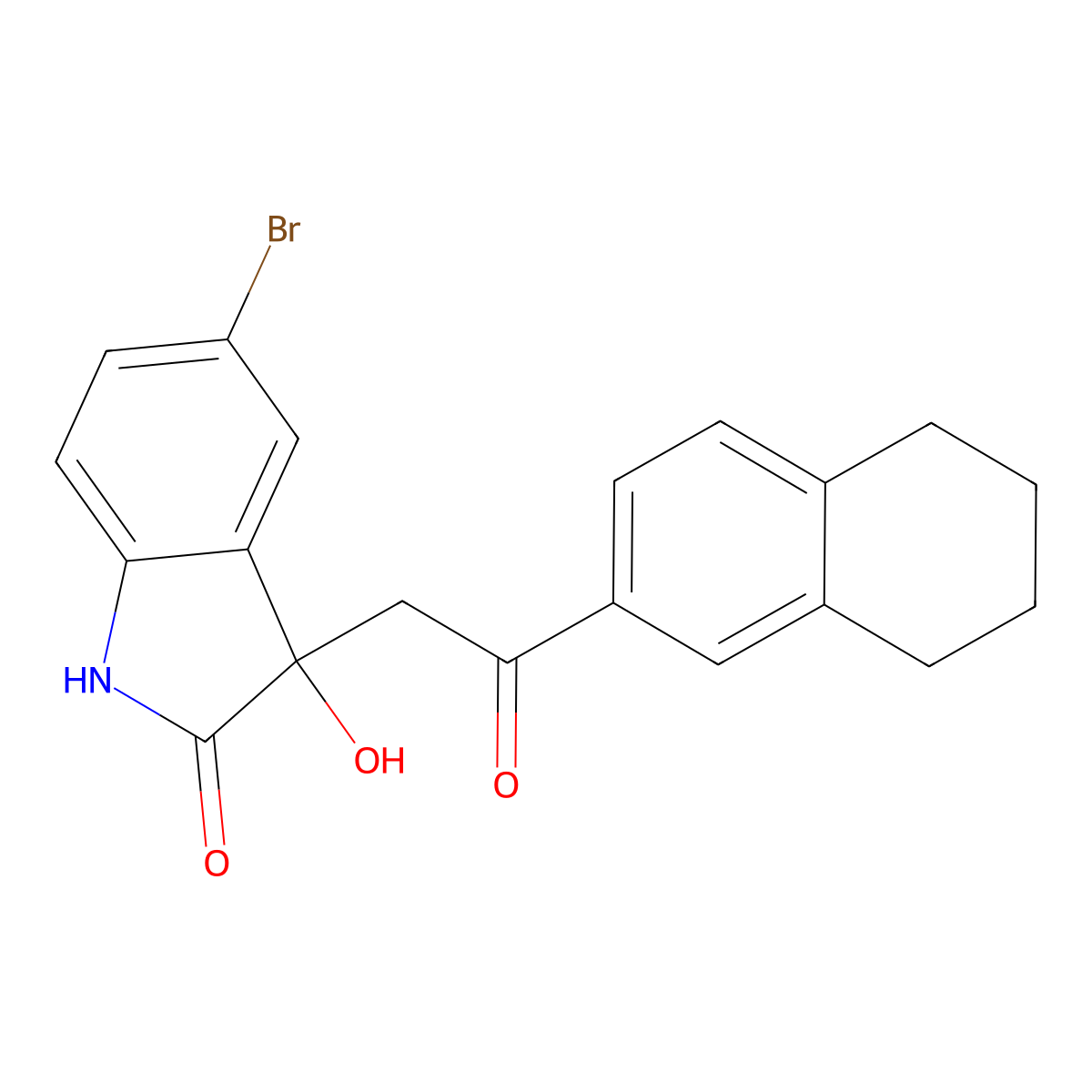5-bromo-3-hydroxy-3-[2-oxo-2-(5,6,7,8-tetrahydronaphthalen-2-yl)ethyl]-1,3-dihydro-2H-indol-2-one molecular structure, CAS 362506-63-6