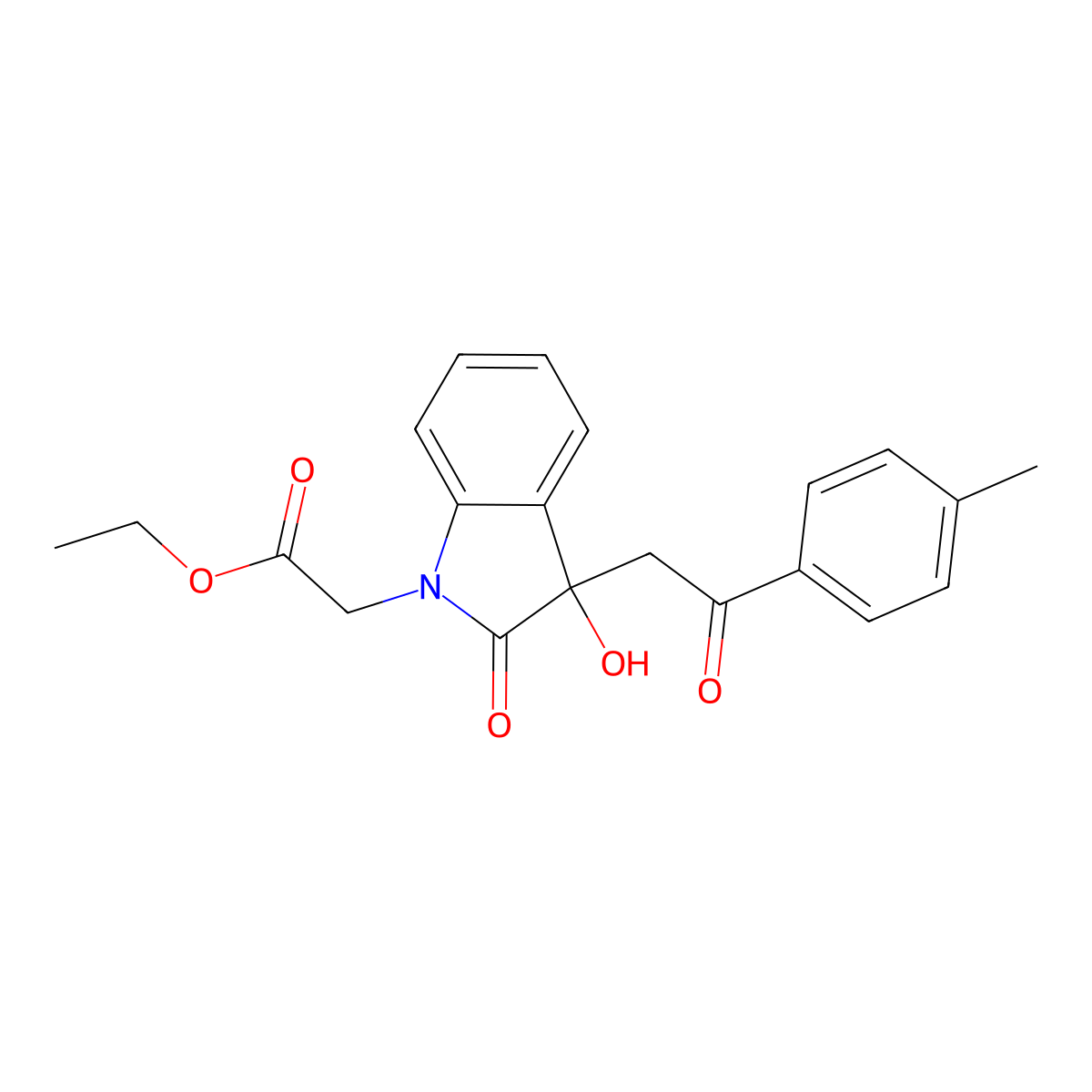 ethyl {3-hydroxy-3-[2-(4-methylphenyl)-2-oxoethyl]-2-oxo-2,3-dihydro-1H-indol-1-yl}acetate molecular structure, CAS 362506-80-7