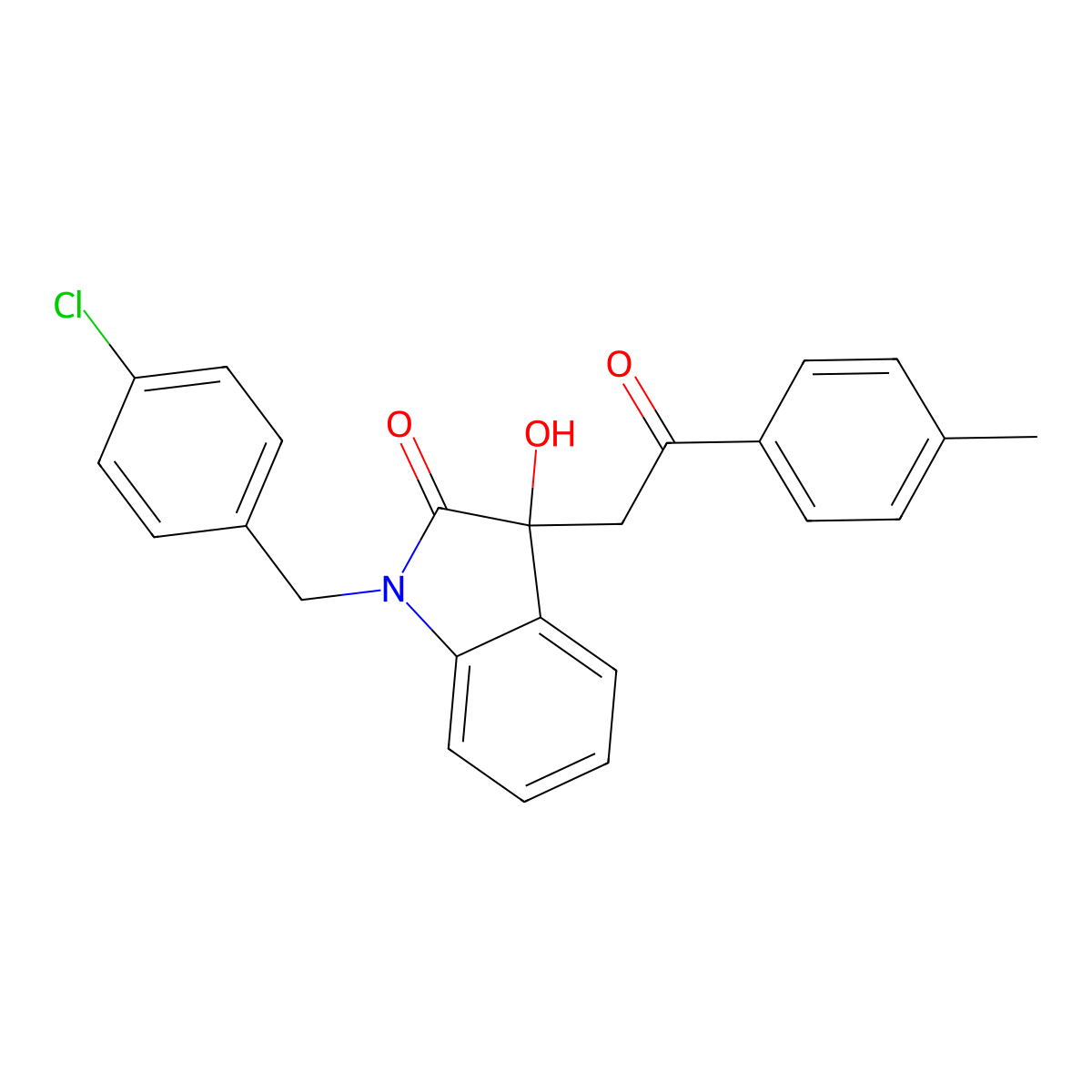 1-(4-chlorobenzyl)-3-hydroxy-3-[2-(4-methylphenyl)-2-oxoethyl]-1,3-dihydro-2H-indol-2-one molecular structure, CAS 362506-99-8