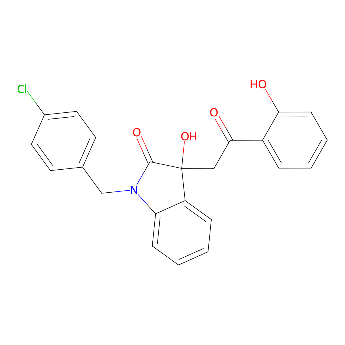 1-[(4-Chlorophenyl)methyl]-3-hydroxy-3-[2-(2-hydroxyphenyl)-2-oxoethyl]indol-2-one molecular structure, CAS 362507-11-7