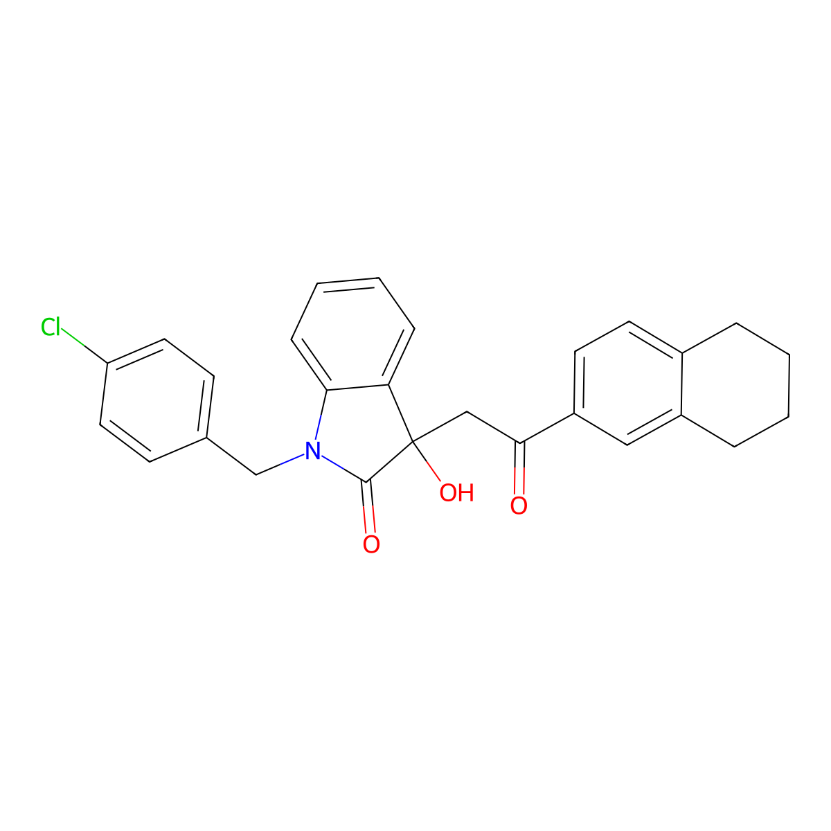 1-(4-chlorobenzyl)-3-hydroxy-3-[2-oxo-2-(5,6,7,8-tetrahydronaphthalen-2-yl)ethyl]-1,3-dihydro-2H-indol-2-one molecular structure, CAS 362507-38-8