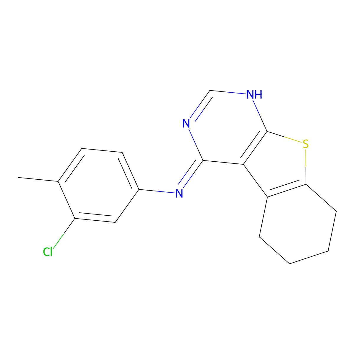 N-(3-chloro-4-methylphenyl)-5,6,7,8-tetrahydro[1]benzothieno[2,3-d]pyrimidin-4-amine molecular structure, CAS 362509-09-9