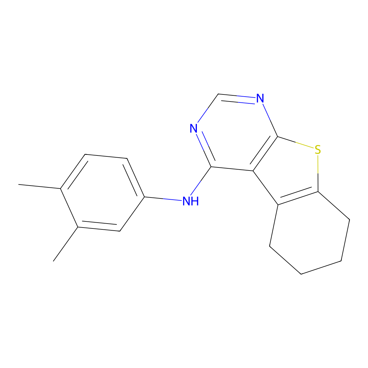 N-(3,4-dimethylphenyl)-5,6,7,8-tetrahydro[1]benzothieno[2,3-d]pyrimidin-4-amine molecular structure, CAS 362509-12-4
