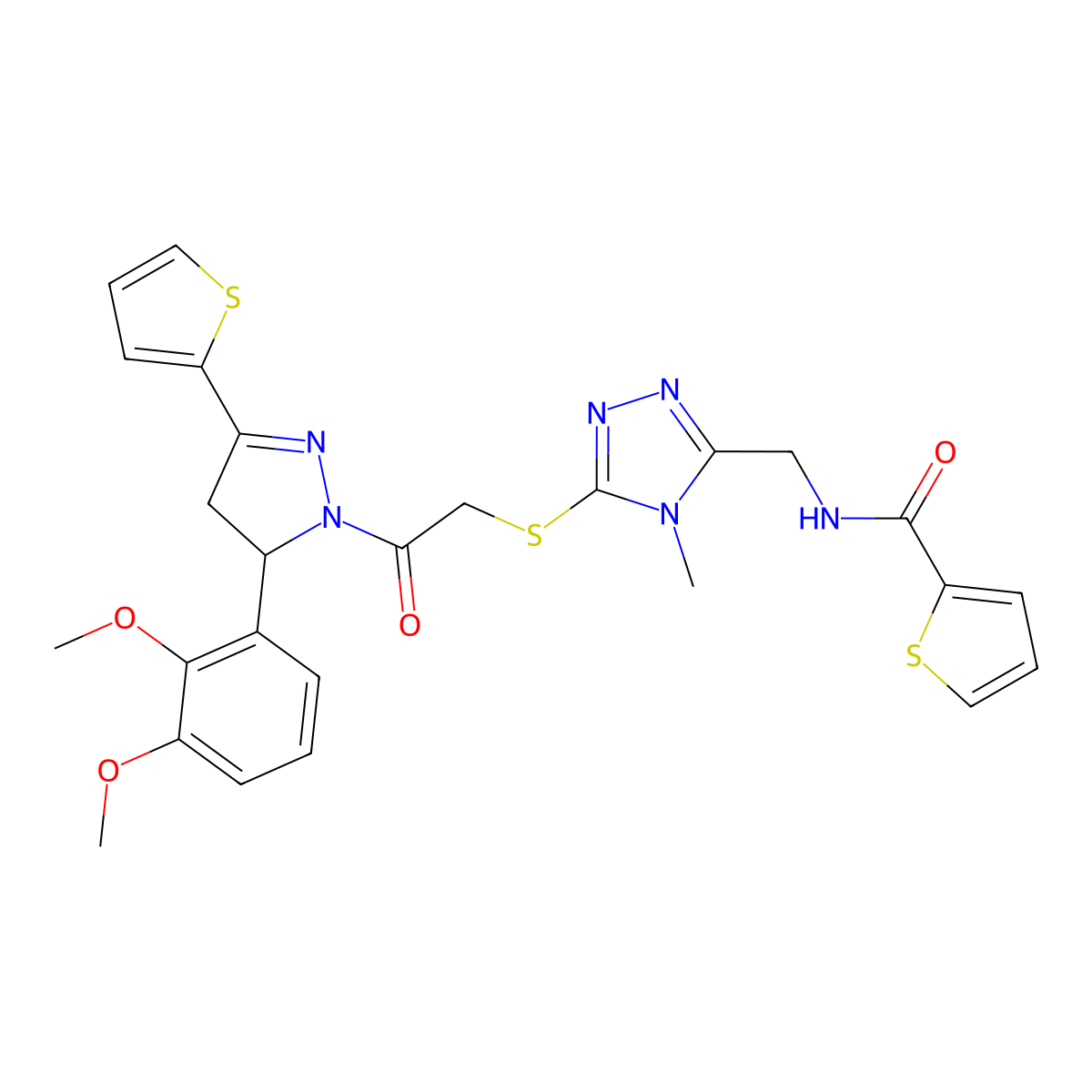 N-[[5-[2-[3-(2,3-dimethoxyphenyl)-5-thiophen-2-yl-3,4-dihydropyrazol-2-yl]-2-oxoethyl]sulfanyl-4-methyl-1,2,4-triazol-3-yl]methyl]thiophene-2-carboxamide molecular structure, CAS 362509-43-1