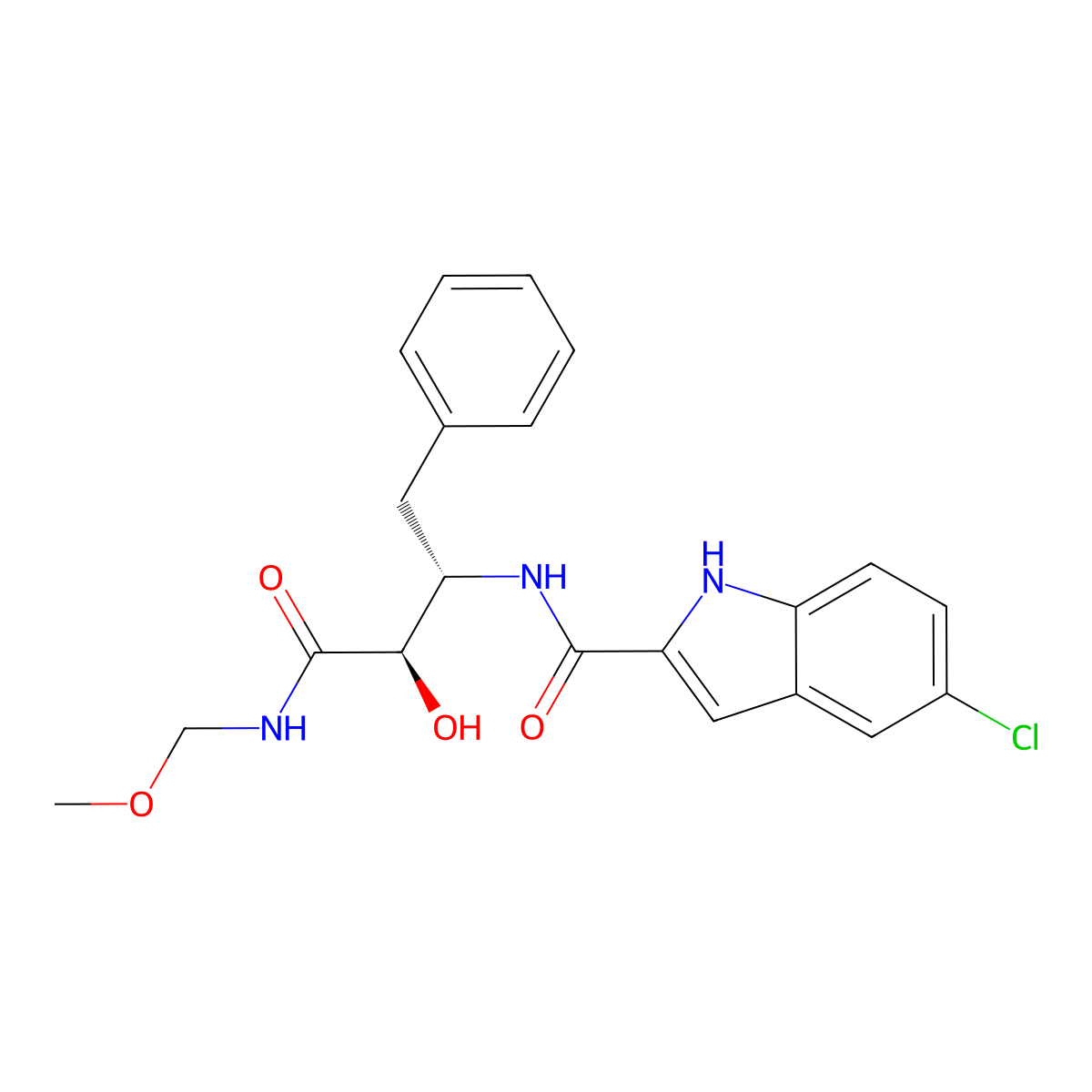 1H-Indole-2-carboxamide,5-chloro-N-[(1S,2R)-2-hydroxy-3-(methoxymethylamino)-3-oxo-1-(phenylmethyl)propyl]- molecular structure, CAS 362521-65-1