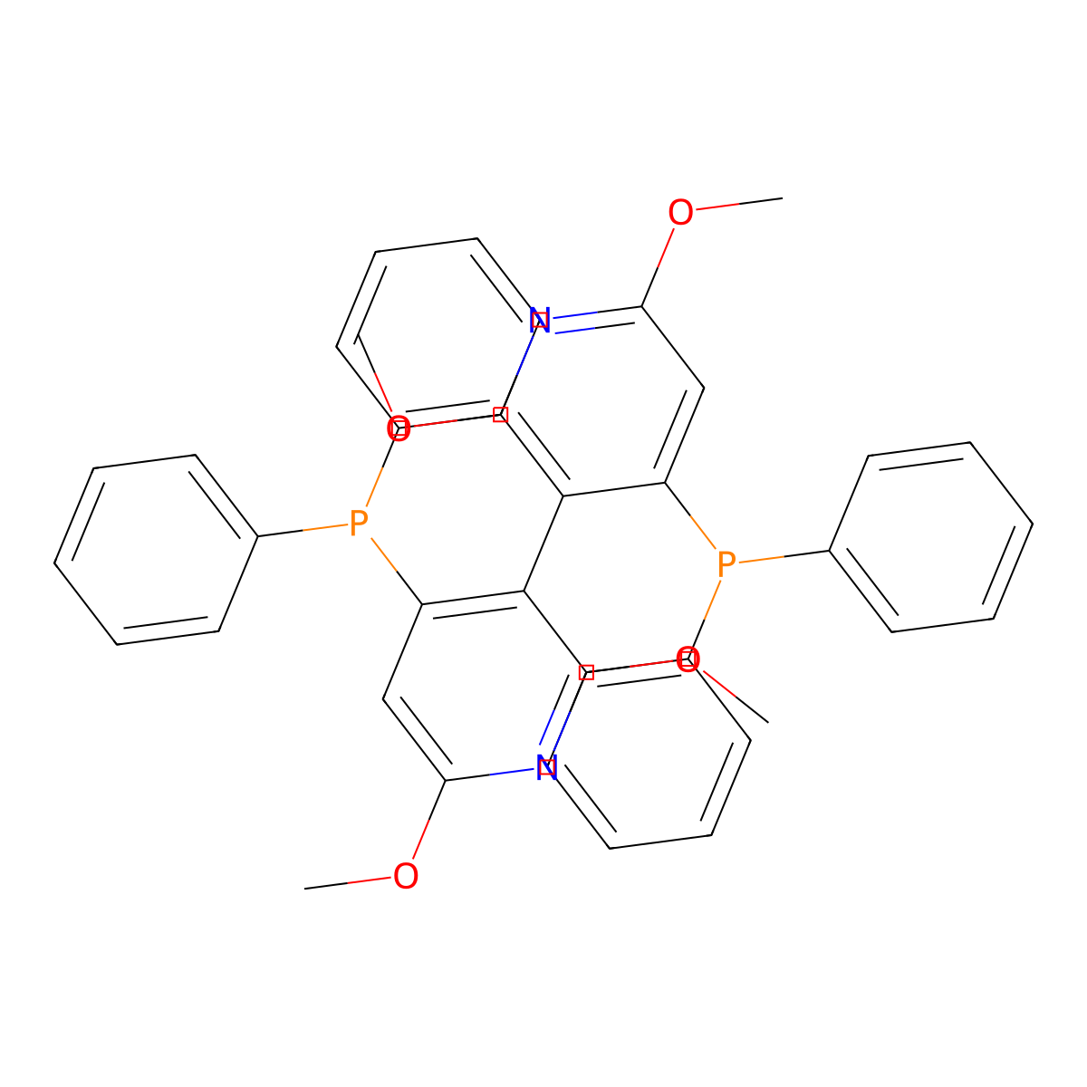(S)-4,4'-Bis(diphenylphosphino)-2,2',6,6'-tetramethoxy-3,3'-bipyridine , (S)-P-Phos molecular structure, CAS 362524-23-0