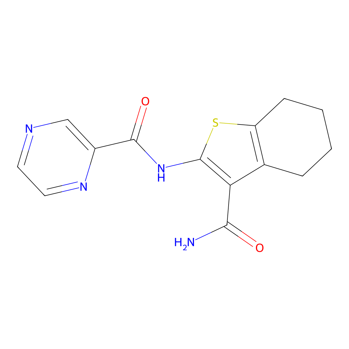 N-(3-carbamoyl-4,5,6,7-tetrahydro-1-benzothiophen-2-yl)pyrazine-2-carboxamide molecular structure, CAS 362589-09-1