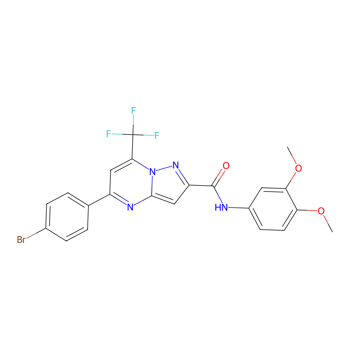 5-(4-bromophenyl)-N-(3,4-dimethoxyphenyl)-7-(trifluoromethyl)pyrazolo[1,5-a]pyrimidine-2-carboxamide molecular structure, CAS 362589-25-1
