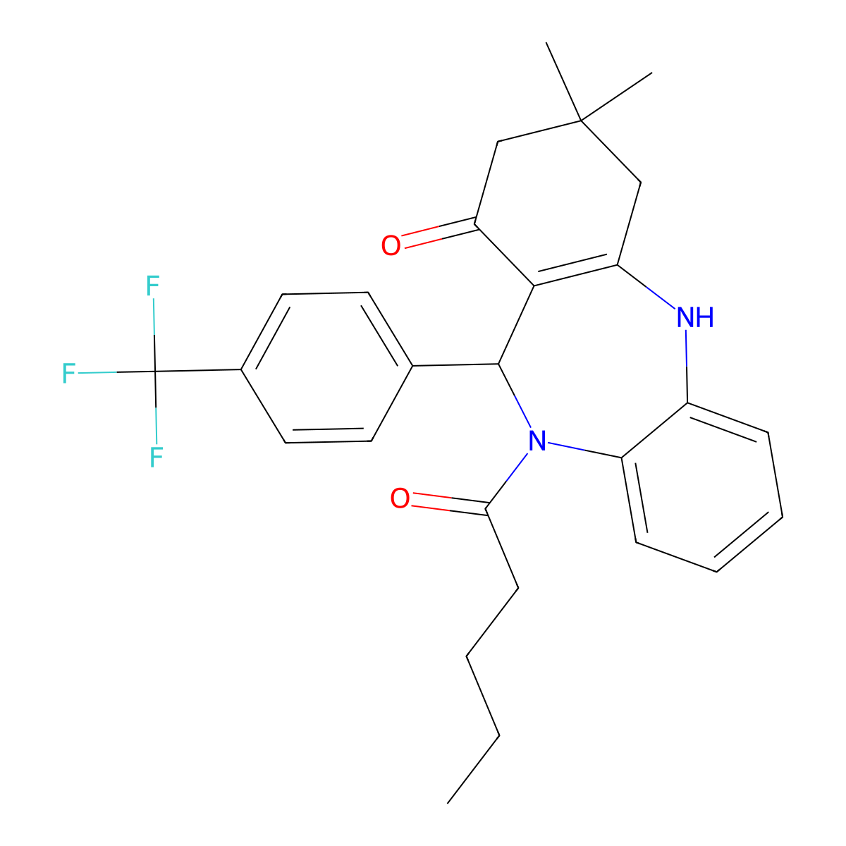 9,9-Dimethyl-5-pentanoyl-6-[4-(trifluoromethyl)phenyl]-6,8,10,11-tetrahydrobenzo[b][1,4]benzodiazepin-7-one molecular structure, CAS 362589-54-6