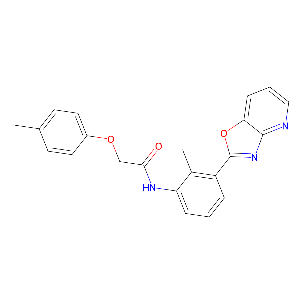 N-[2-methyl-3-([1,3]oxazolo[4,5-b]pyridin-2-yl)phenyl]-2-(4-methylphenoxy)acetamide molecular structure, CAS 362589-65-9