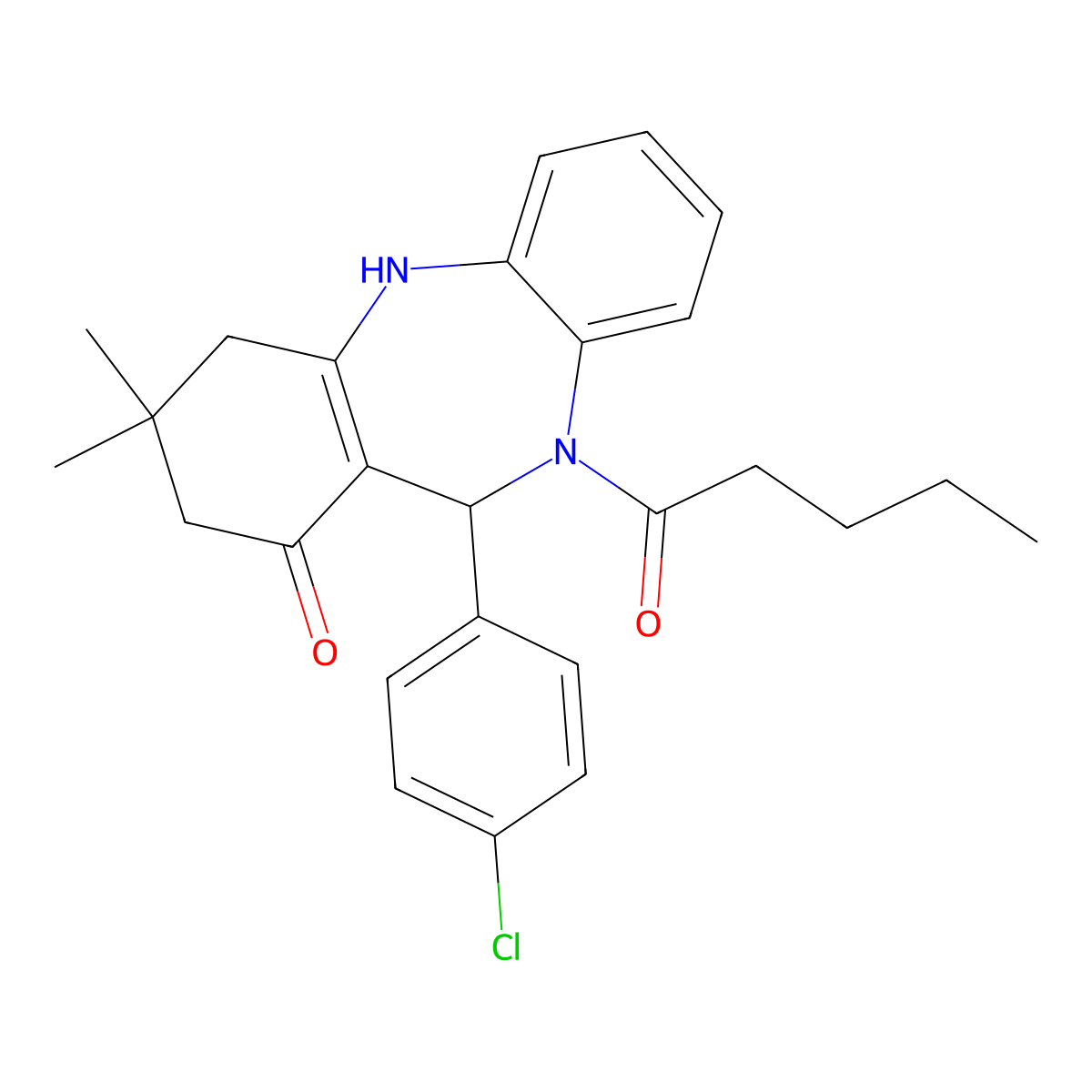 6-(4-Chlorophenyl)-9,9-dimethyl-5-pentanoyl-6,8,10,11-tetrahydrobenzo[b][1,4]benzodiazepin-7-one molecular structure, CAS 362589-67-1