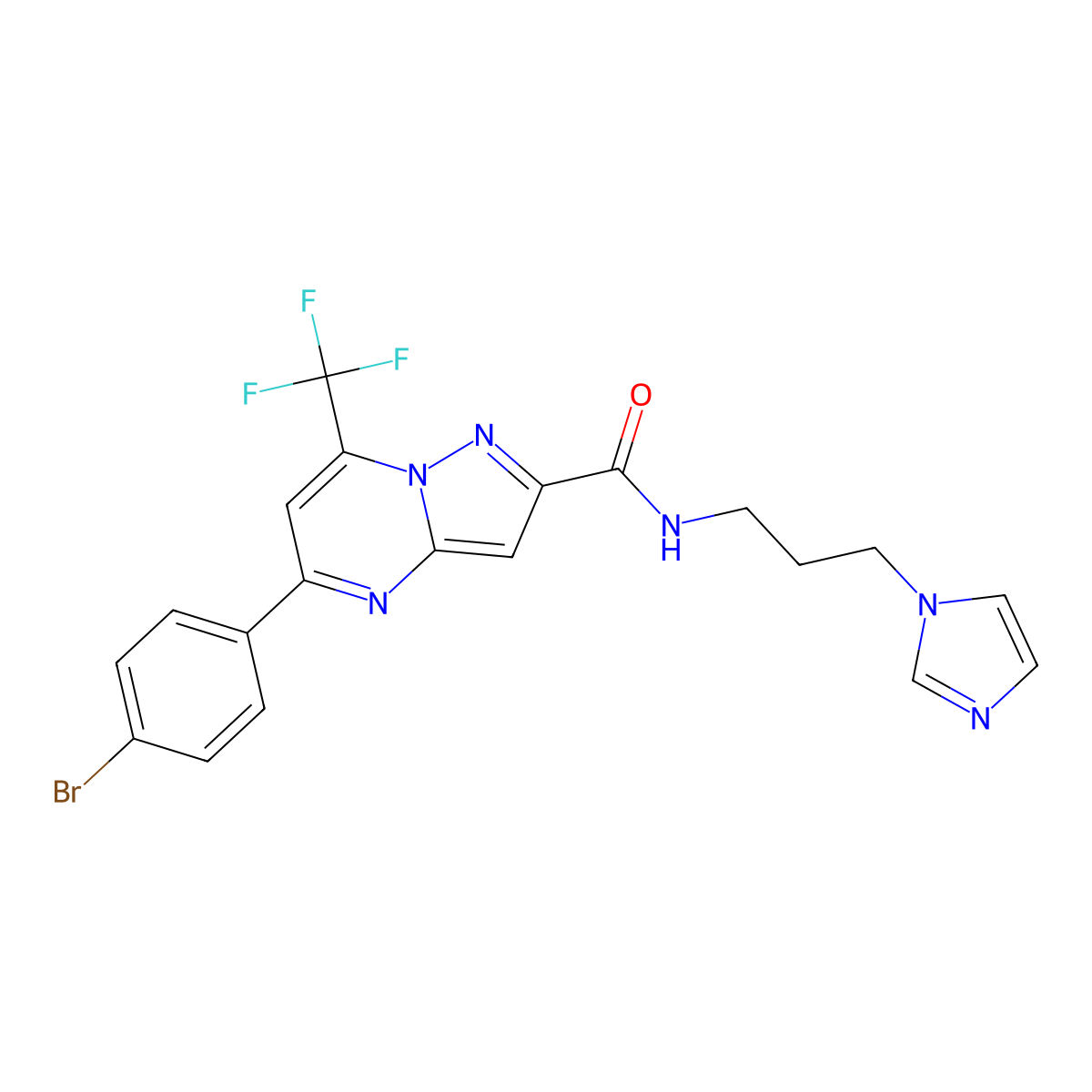 5-(4-bromophenyl)-N-[3-(1H-imidazol-1-yl)propyl]-7-(trifluoromethyl)pyrazolo[1,5-a]pyrimidine-2-carboxamide molecular structure, CAS 362589-74-0