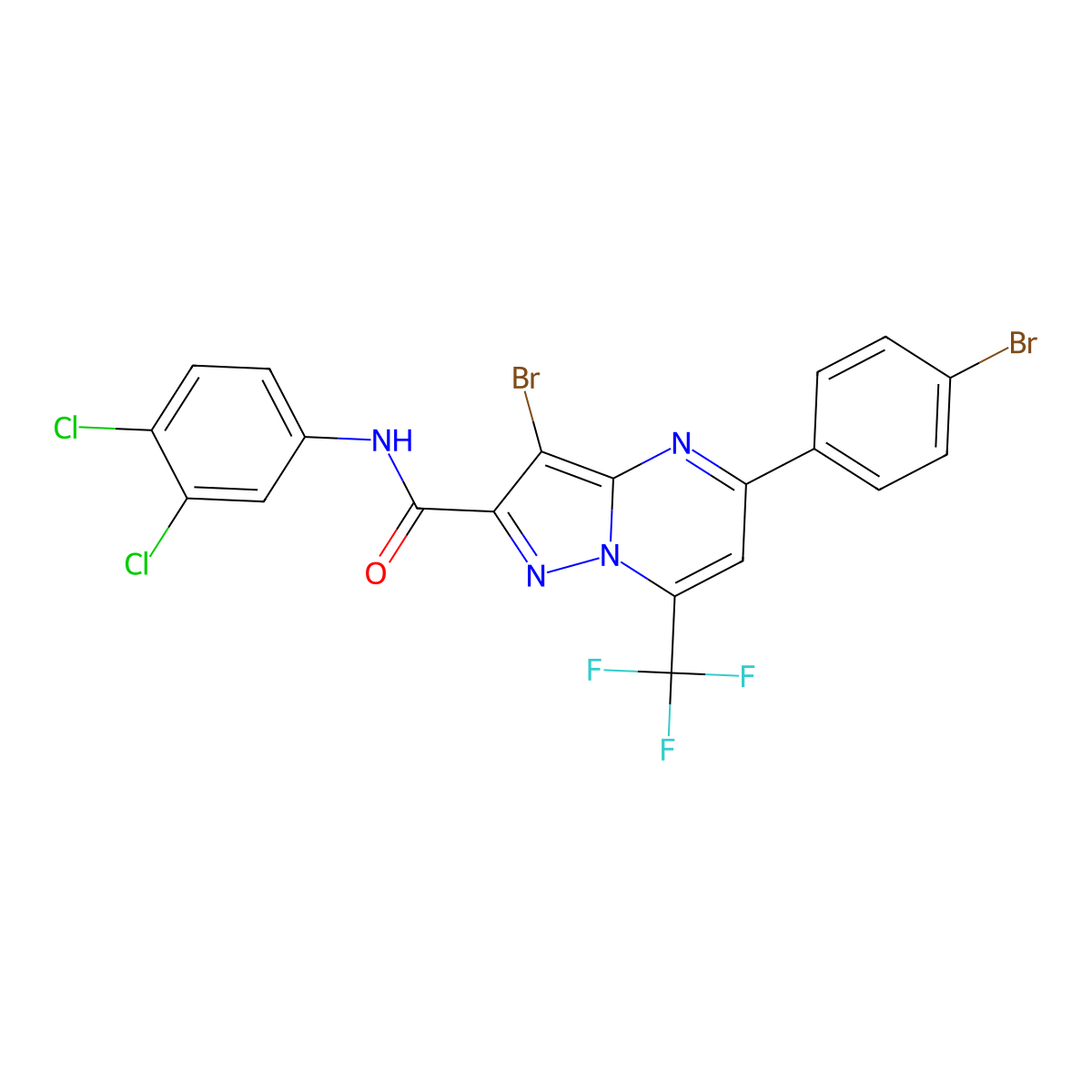 3-bromo-5-(4-bromophenyl)-N-(3,4-dichlorophenyl)-7-(trifluoromethyl)pyrazolo[1,5-a]pyrimidine-2-carboxamide molecular structure, CAS 362590-21-4