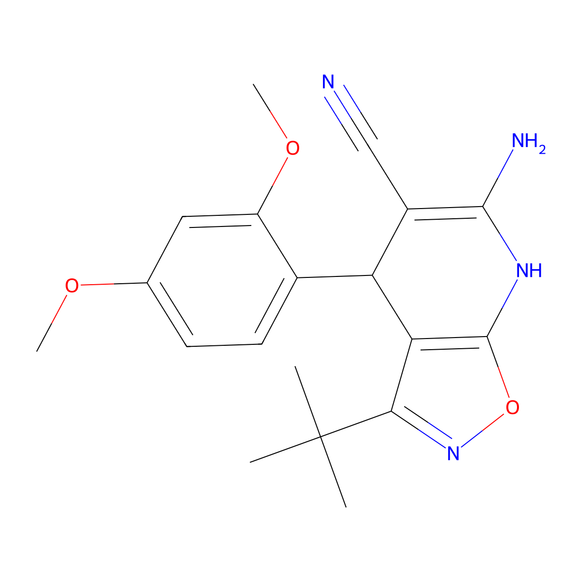 6-Amino-3-tert-butyl-4-(2,4-dimethoxyphenyl)-4,7-dihydroisoxazolo[5,4-b]pyridine-5-carbonitrile molecular structure, CAS 362590-70-3