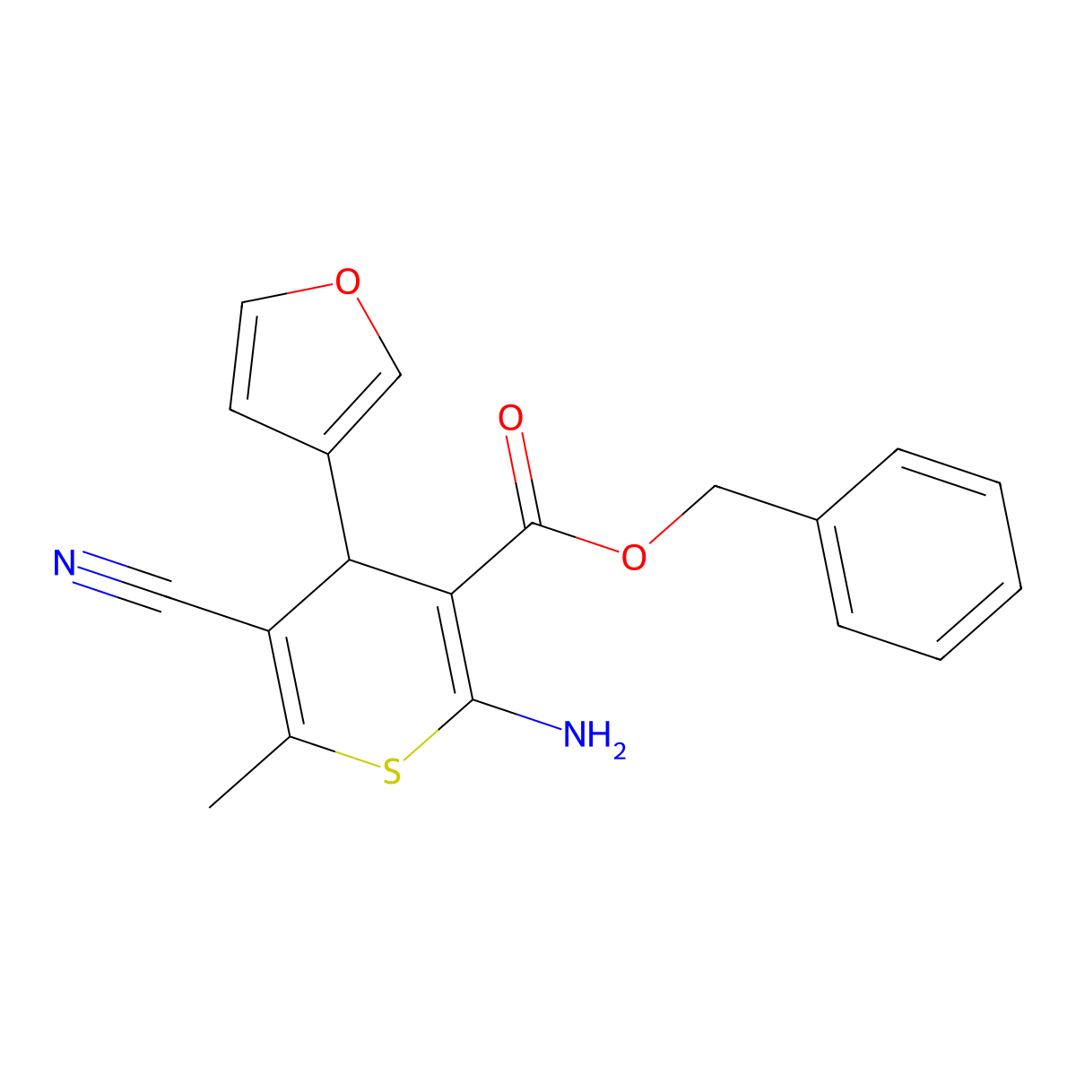 benzyl 2-amino-5-cyano-4-(3-furyl)-6-methyl-4H-thiopyran-3-carboxylate molecular structure, CAS 362590-71-4