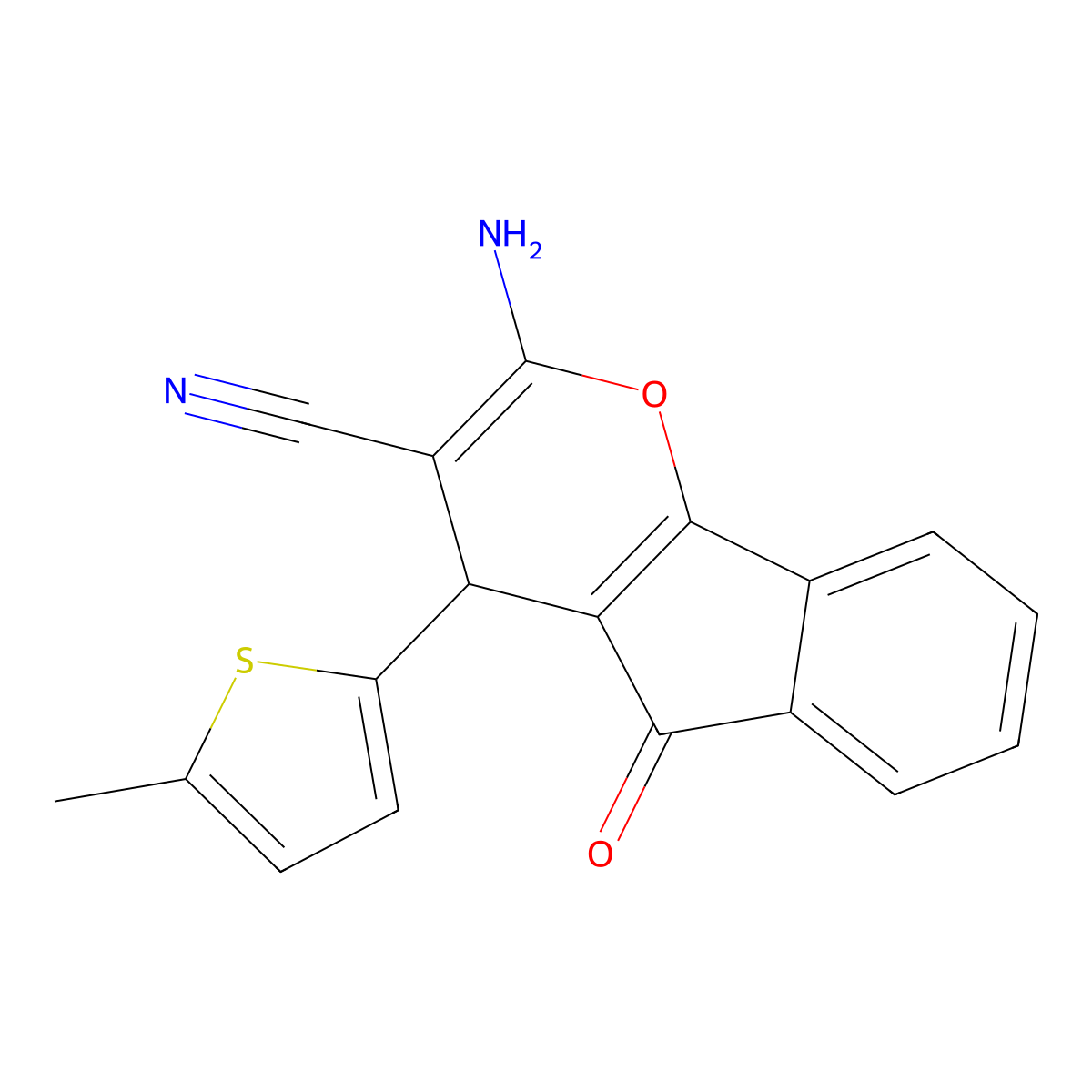 2-Amino-4-(5-methyl-2-thienyl)-5-oxo-4,5-dihydroindeno[1,2-b]pyran-3-carbonitrile molecular structure, CAS 362590-75-8