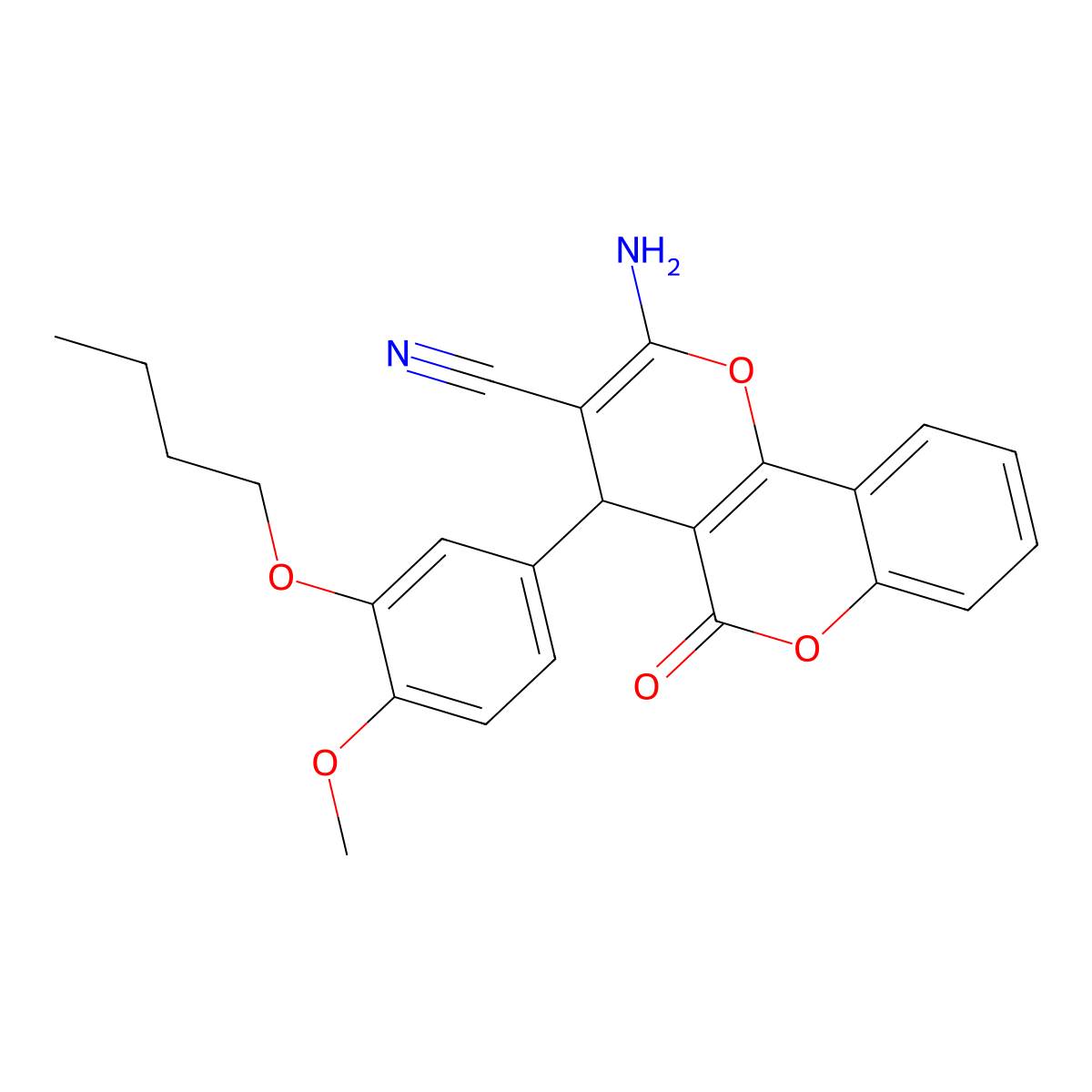 2-amino-4-(3-butoxy-4-methoxyphenyl)-5-oxo-4H-pyrano[3,2-c]chromene-3-carbonitrile molecular structure, CAS 362590-78-1