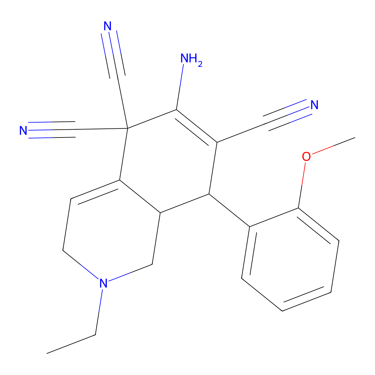 6-Amino-2-ethyl-8-(2-methoxyphenyl)-1,3,8,8a-tetrahydroisoquinoline-5,5,7-tricarbonitrile molecular structure, CAS 362590-79-2