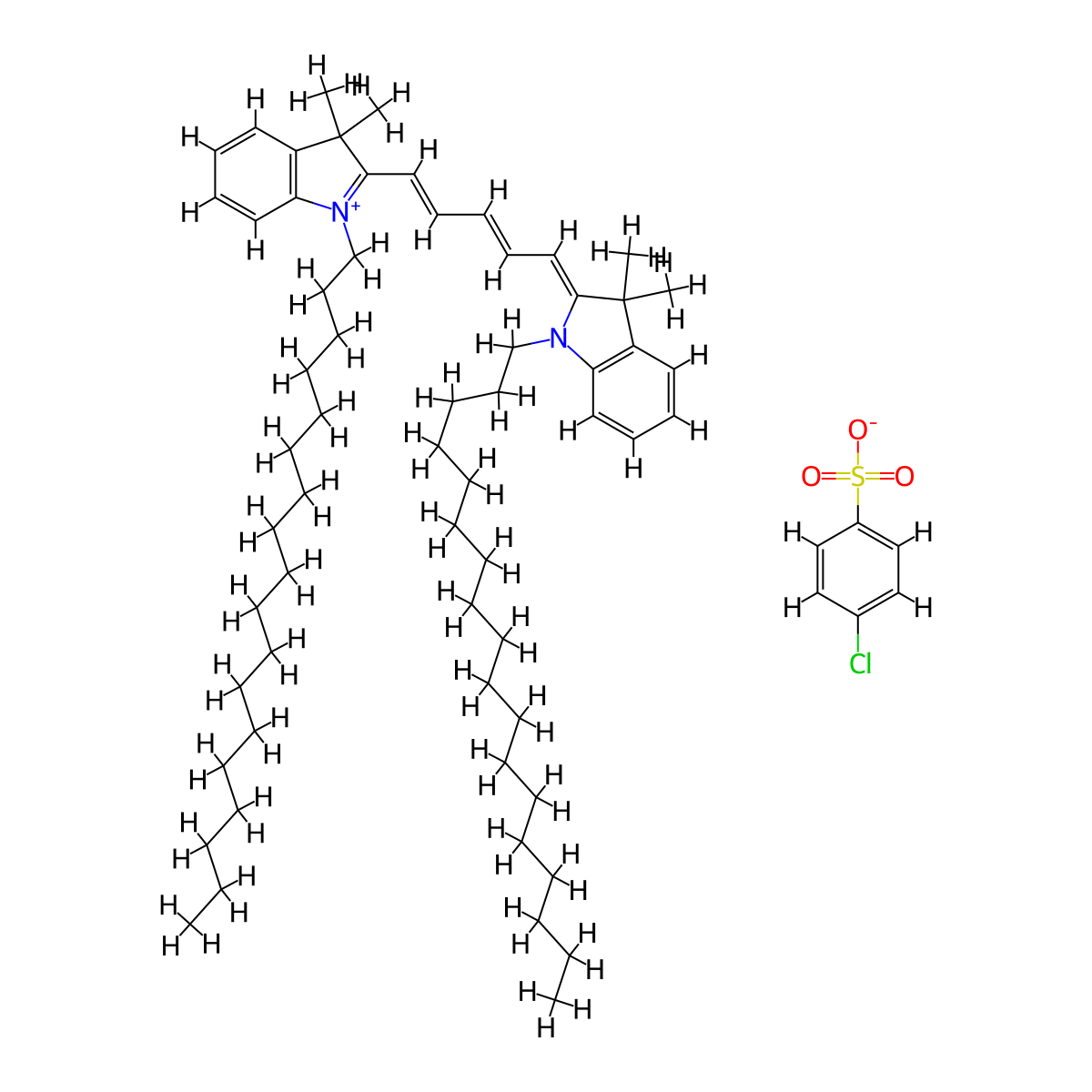 2-(5-(3,3-Dimethyl-1-octadecylindolin-2-ylidene)penta-1,3-dien-1-YL)-3,3-dimethyl-1-octadecyl-3H-indol-1-ium 4-chlorobenzenesulfonate molecular structure, CAS 362596-00-7