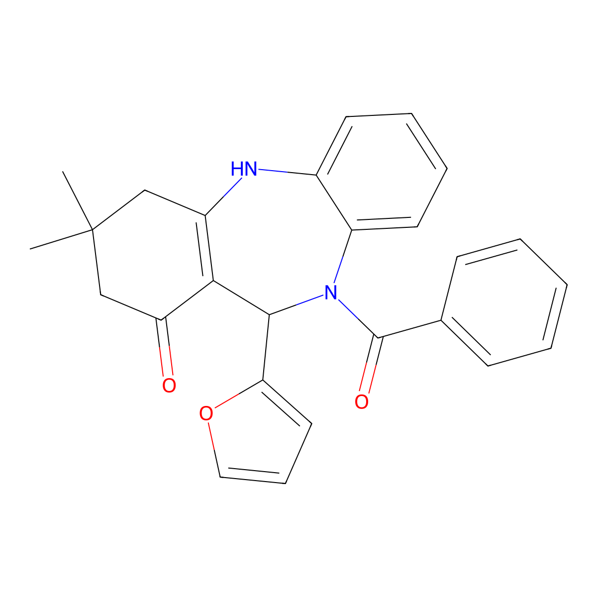10-benzoyl-11-(2-furyl)-3,3-dimethyl-2,3,4,5,10,11-hexahydro-1H-dibenzo[b,e][1,4]diazepin-1-one molecular structure, CAS 362597-39-5