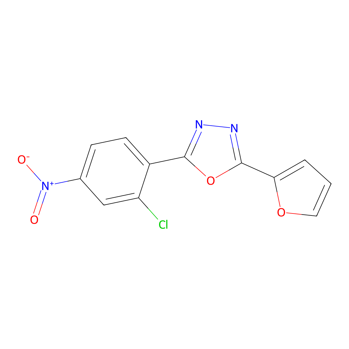 2-(2-Chloro-4-nitrophenyl)-5-(furan-2-yl)-1,3,4-oxadiazole molecular structure, CAS 362597-69-1