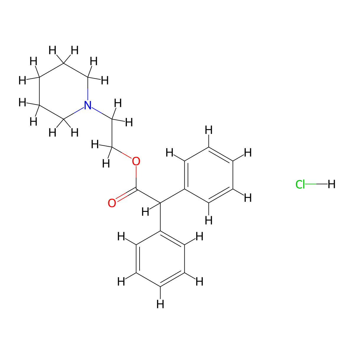 Acetic acid, diphenyl-, 2-piperidinoethyl ester, hydrochloride molecular structure, CAS 3626-06-0