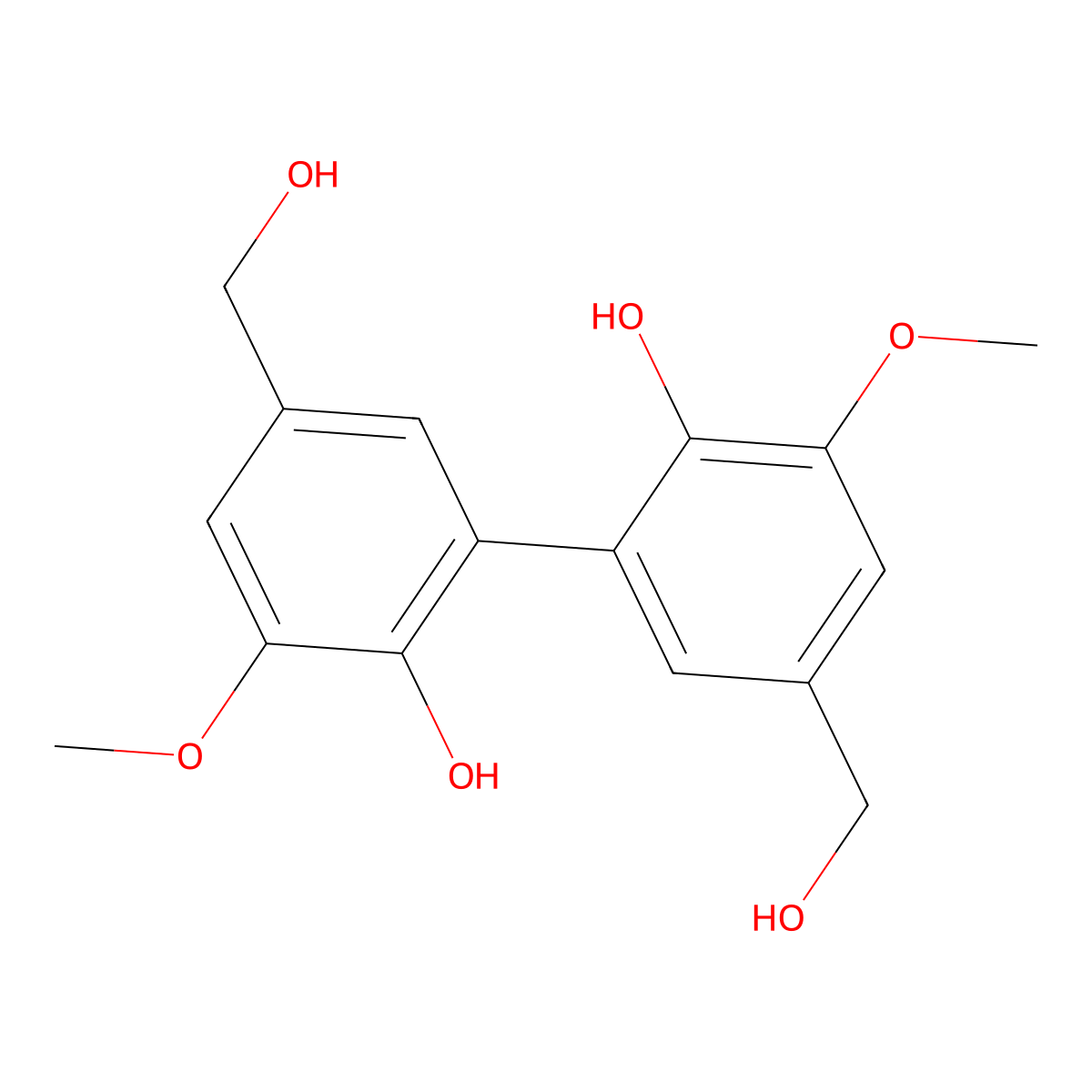(1,1'-Biphenyl)-3,3'-dimethanol, 6,6'-dihydroxy-5,5'-dimethoxy- molecular structure, CAS 3626-48-0