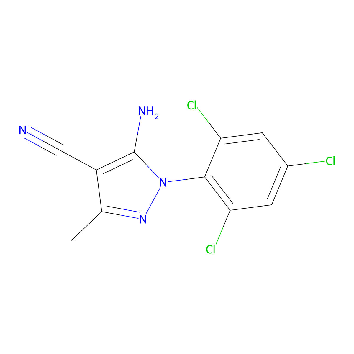 5-Amino-3-methyl-1-(2,4,6-trichlorophenyl)-1H-pyrazole-4-carbonitrile molecular structure, CAS 362601-75-0