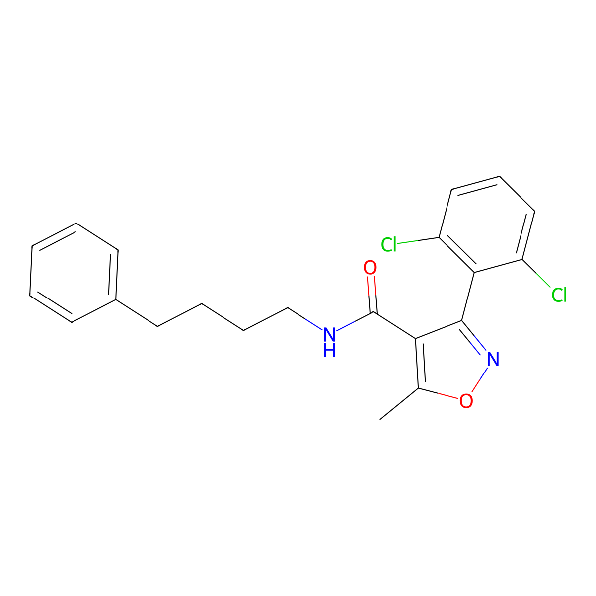 3-(2,6-dichlorophenyl)-5-methyl-N-(4-phenylbutyl)-1,2-oxazole-4-carboxamide molecular structure, CAS 362602-32-2
