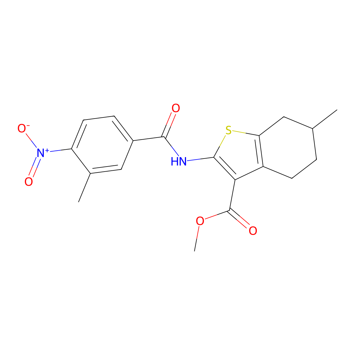 Methyl 2-({4-nitro-3-methylbenzoyl}amino)-6-methyl-4,5,6,7-tetrahydro-1-benzothiophene-3-carboxylate molecular structure, CAS 362602-71-9