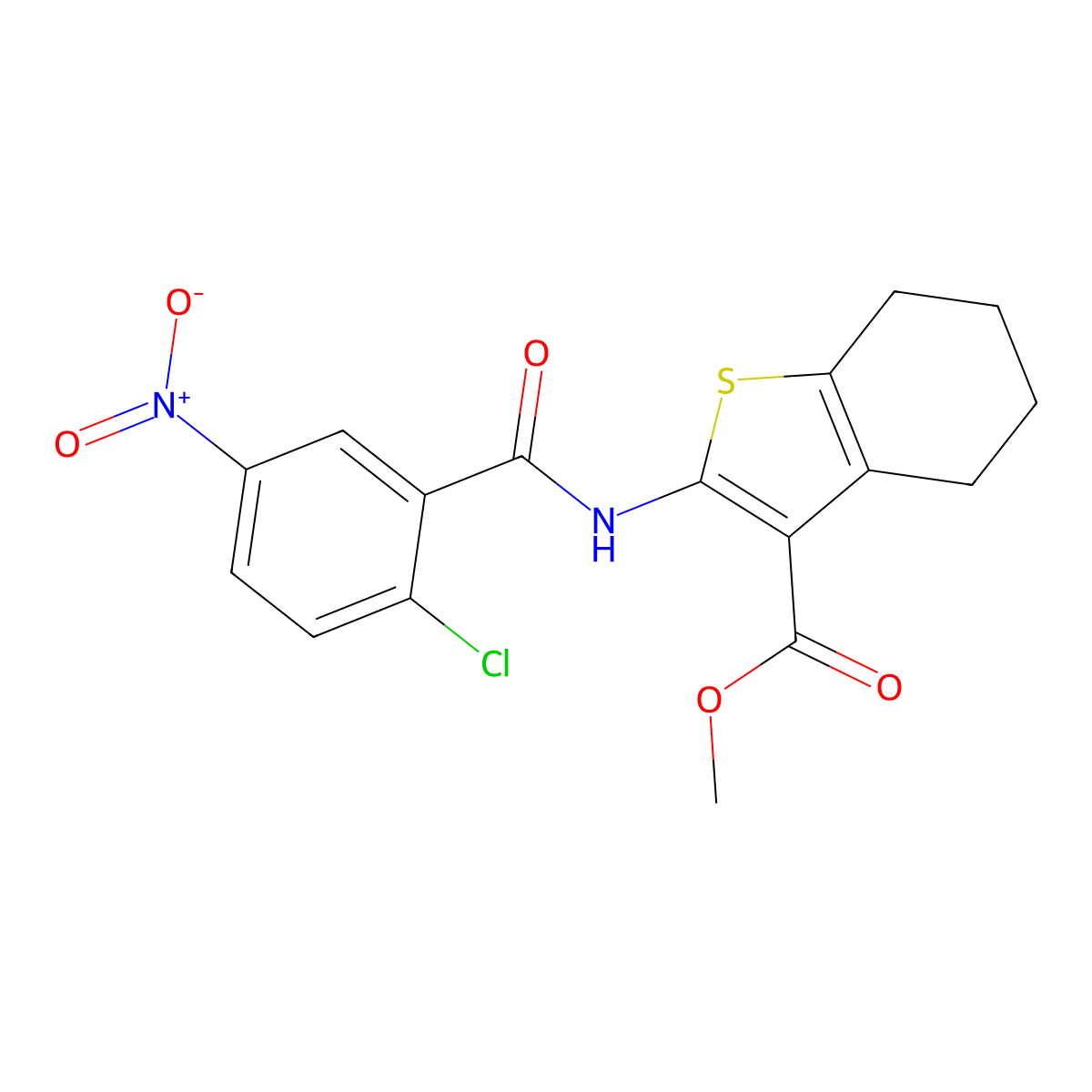 Methyl 2-[(2-chloro-5-nitrobenzoyl)amino]-4,5,6,7-tetrahydro-1-benzothiophene-3-carboxylate molecular structure, CAS 362602-81-1