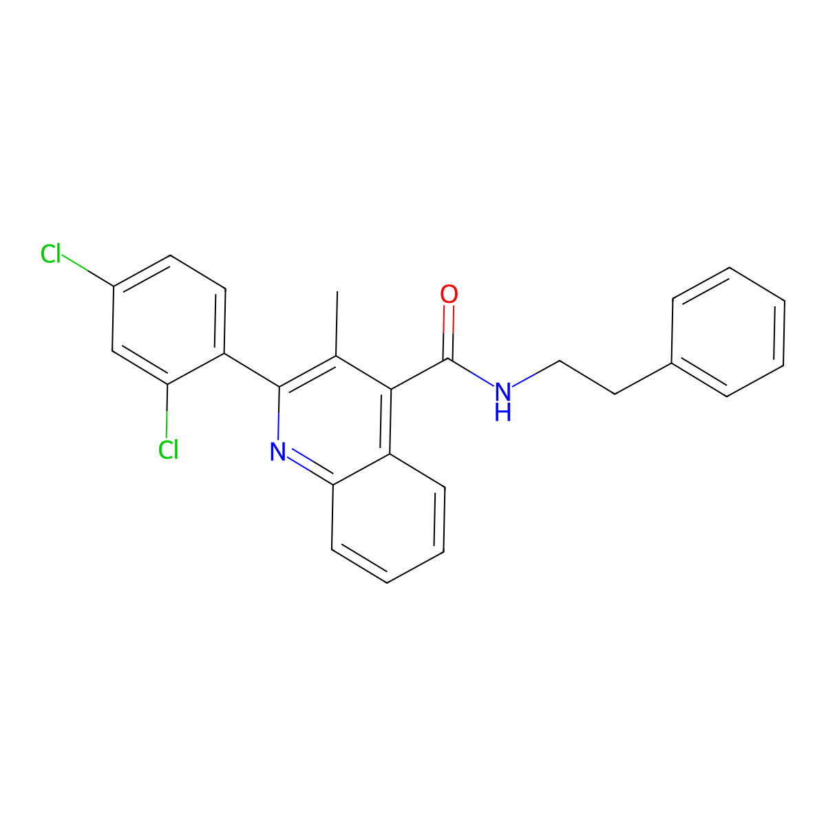 2-(2,4-dichlorophenyl)-3-methyl-N-(2-phenylethyl)quinoline-4-carboxamide molecular structure, CAS 362609-37-8