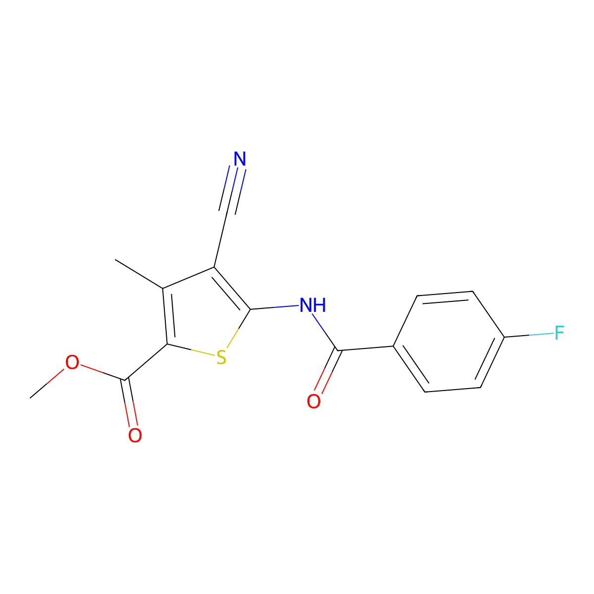 Methyl 4-cyano-5-(4-fluorobenzamido)-3-methylthiophene-2-carboxylate molecular structure, CAS 362609-60-7