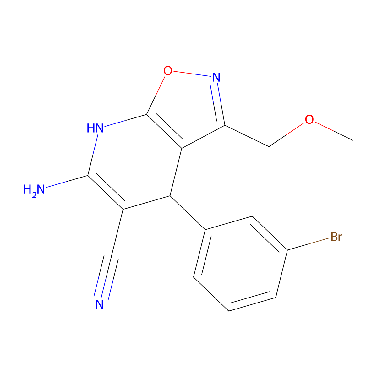 6-Amino-4-(3-bromophenyl)-3-(methoxymethyl)-4,7-dihydroisoxazolo[5,4-b]pyridine-5-carbonitrile molecular structure, CAS 362620-17-5