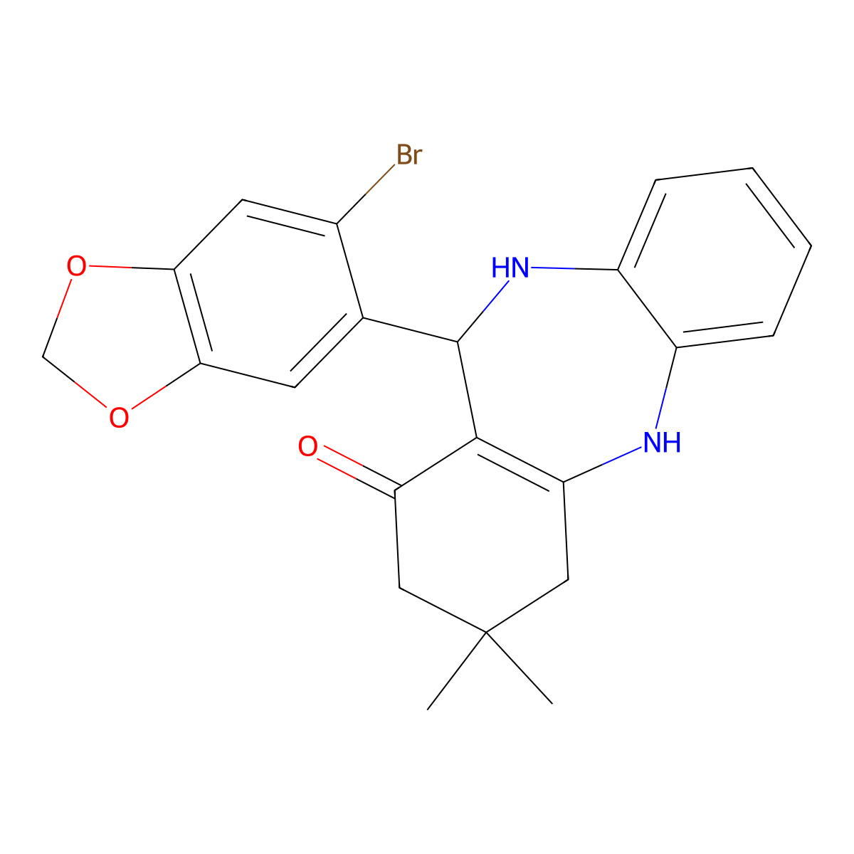 11-(6-bromo-1,3-benzodioxol-5-yl)-3,3-dimethyl-2,3,4,5,10,11-hexahydro-1H-dibenzo[b,e][1,4]diazepin-1-one molecular structure, CAS 362622-07-9