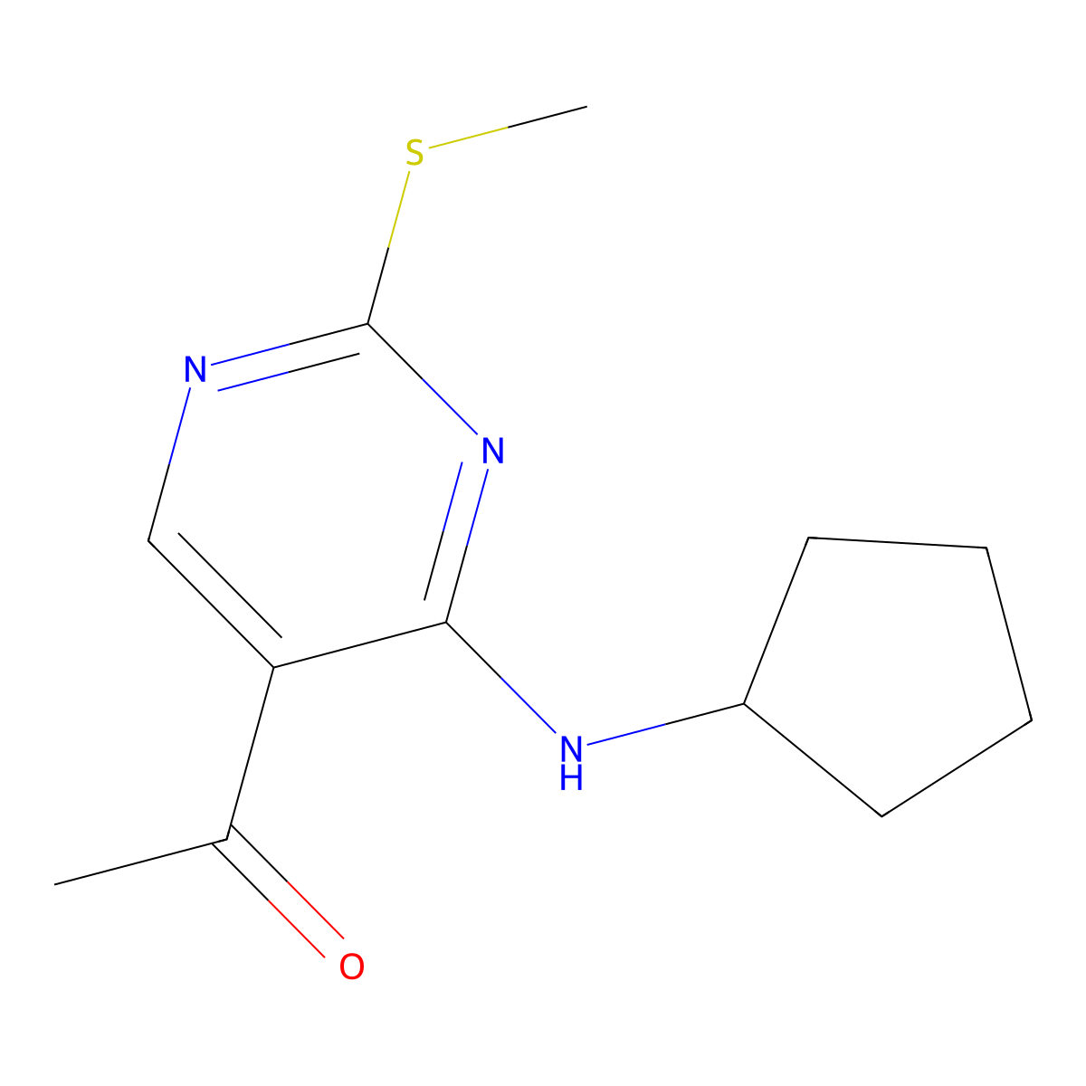 1-[4-(Cyclopentylamino)-2-(methylsulfanyl)pyrimidin-5-yl]ethan-1-one molecular structure, CAS 362656-11-9