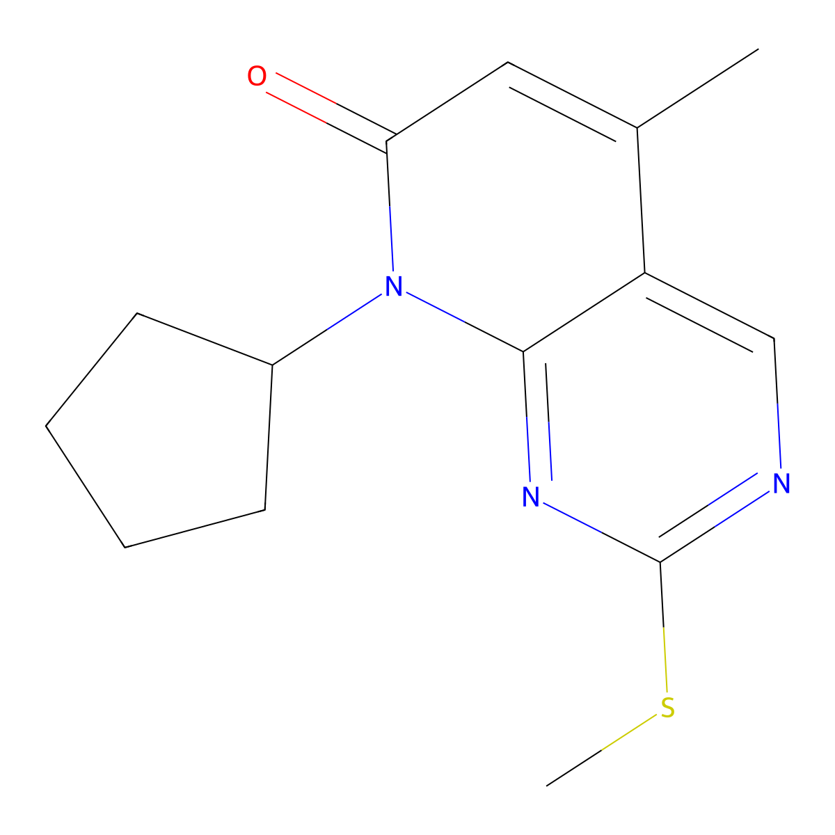 8-Cyclopentyl-5-methyl-2-(methylthio)pyrido[2,3-d]pyrimidin-7(8H)-one molecular structure, CAS 362656-23-3