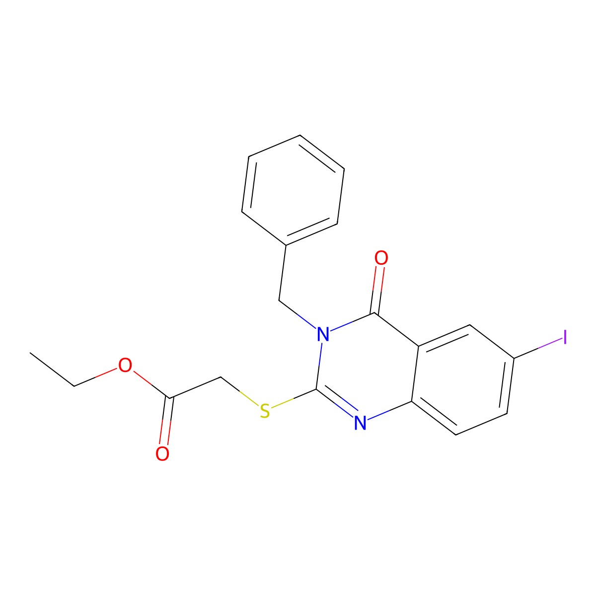Ethyl 2-(3-benzyl-6-iodo-4-oxoquinazolin-2-yl)sulfanylacetate molecular structure, CAS 362662-08-6