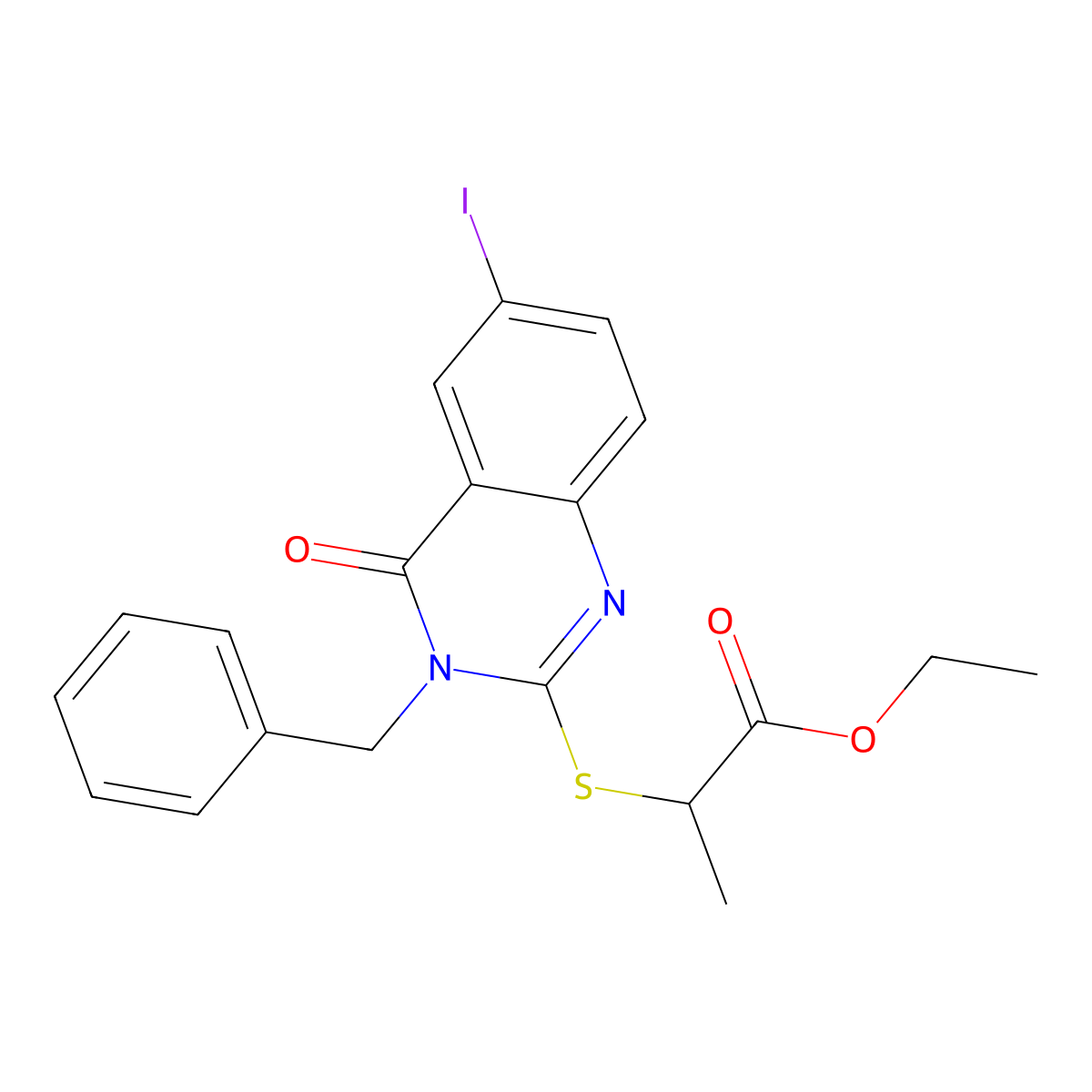 Ethyl 2-(3-benzyl-6-iodo-4-oxoquinazolin-2-yl)sulfanylpropanoate molecular structure, CAS 362662-10-0