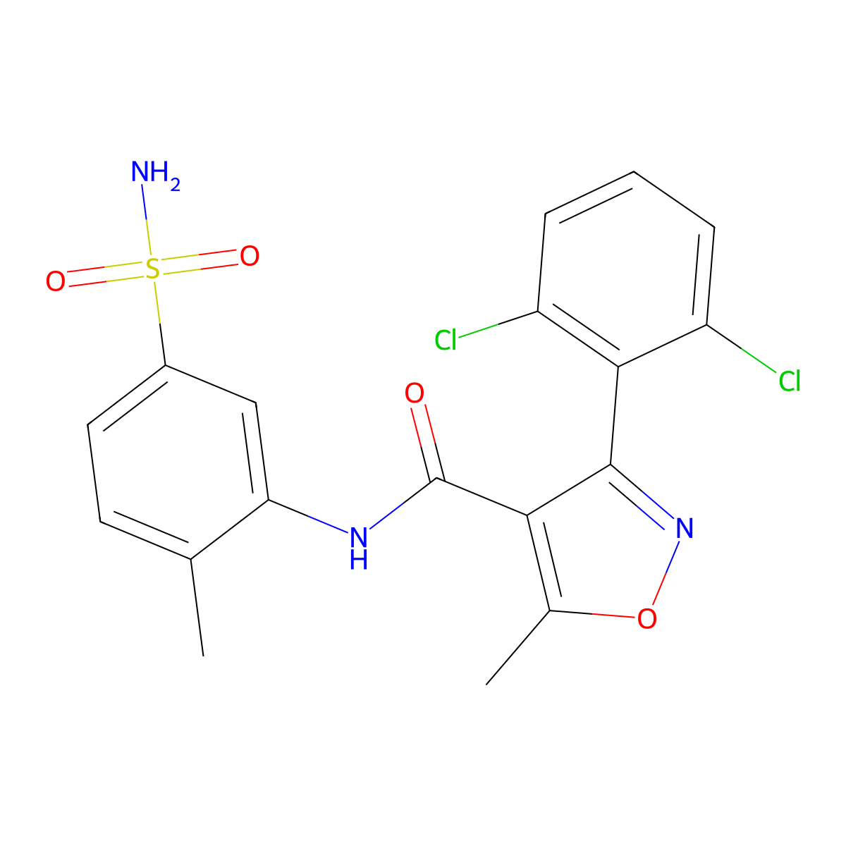 3-(2,6-dichlorophenyl)-5-methyl-N-(2-methyl-5-sulfamoylphenyl)-1,2-oxazole-4-carboxamide molecular structure, CAS 362680-01-1