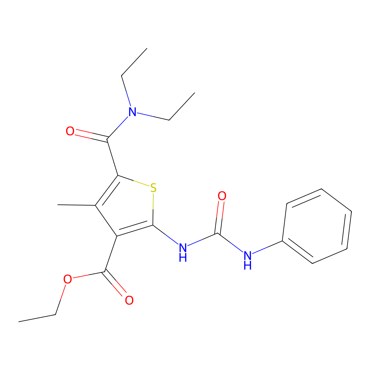 Ethyl 5-(diethylcarbamoyl)-4-methyl-2-(phenylcarbamoylamino)thiophene-3-carboxylate molecular structure, CAS 362680-23-7