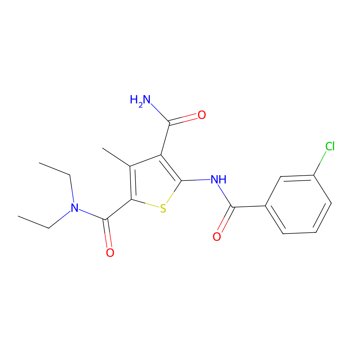 5-[(3-chlorobenzoyl)amino]-2-N,2-N-diethyl-3-methylthiophene-2,4-dicarboxamide molecular structure, CAS 362680-25-9