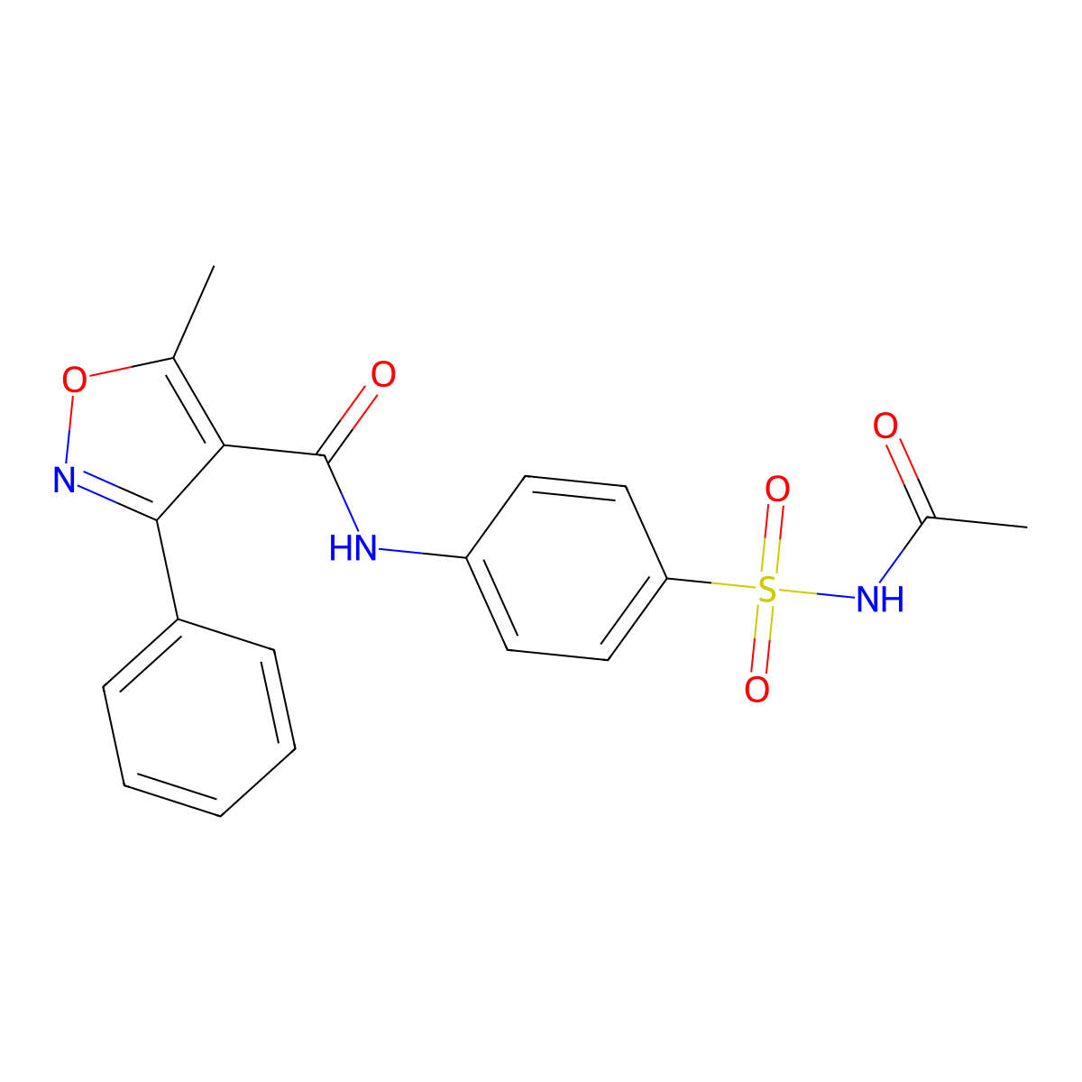N-[4-(acetylsulfamoyl)phenyl]-5-methyl-3-phenyl-1,2-oxazole-4-carboxamide molecular structure, CAS 362680-26-0